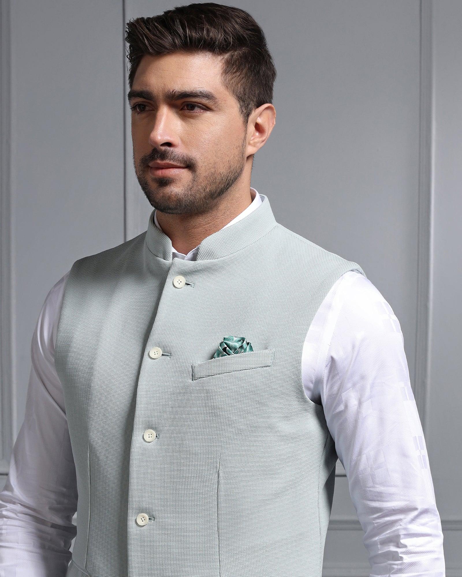 Bandhgala Formal Mint Textured Waistcoat - Cade - Image 4