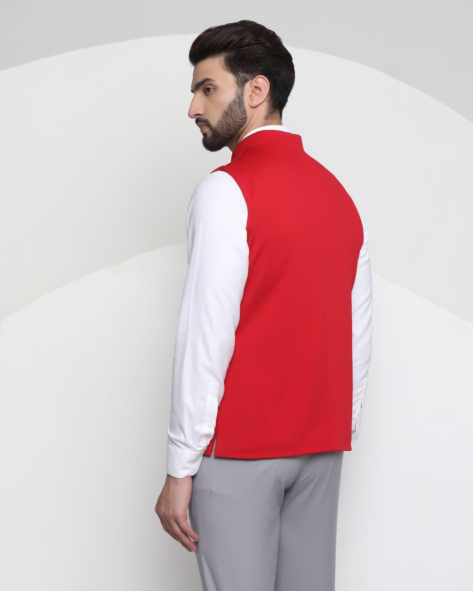 Bandhgala Formal Red Textured Waistcoat - Vann - Image 2
