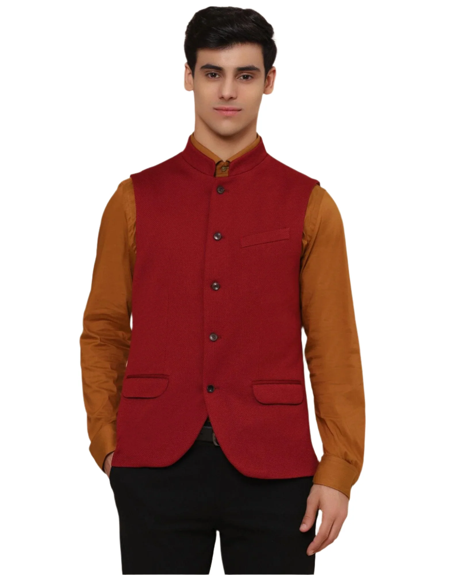 Bandhgala Formal Red Textured Waistcoat - Vann