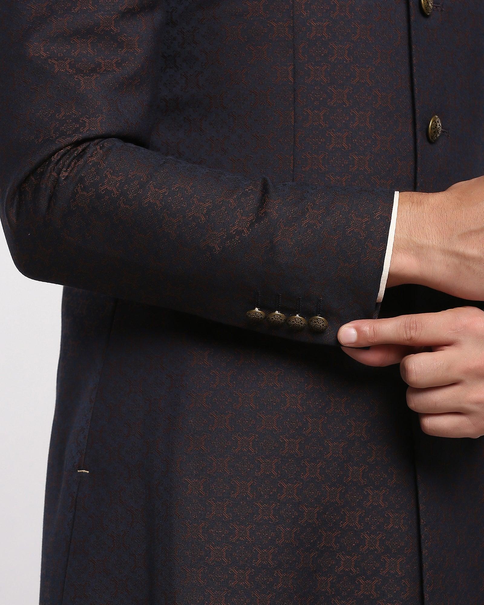 Brown Swarn Printed Achkan Set - Waller - Image 3