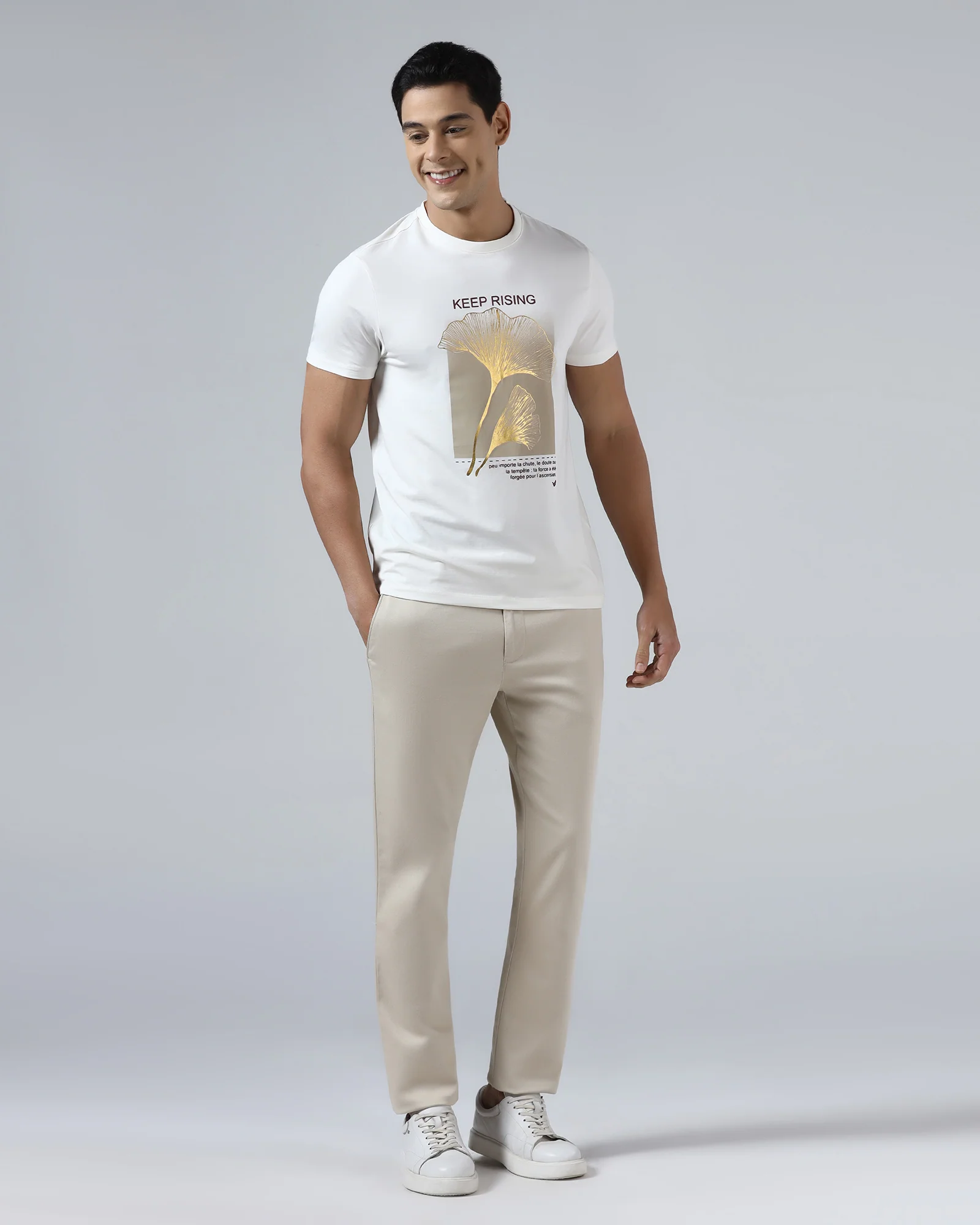 White Crew Neck Printed T-Shirt - James - Image 3