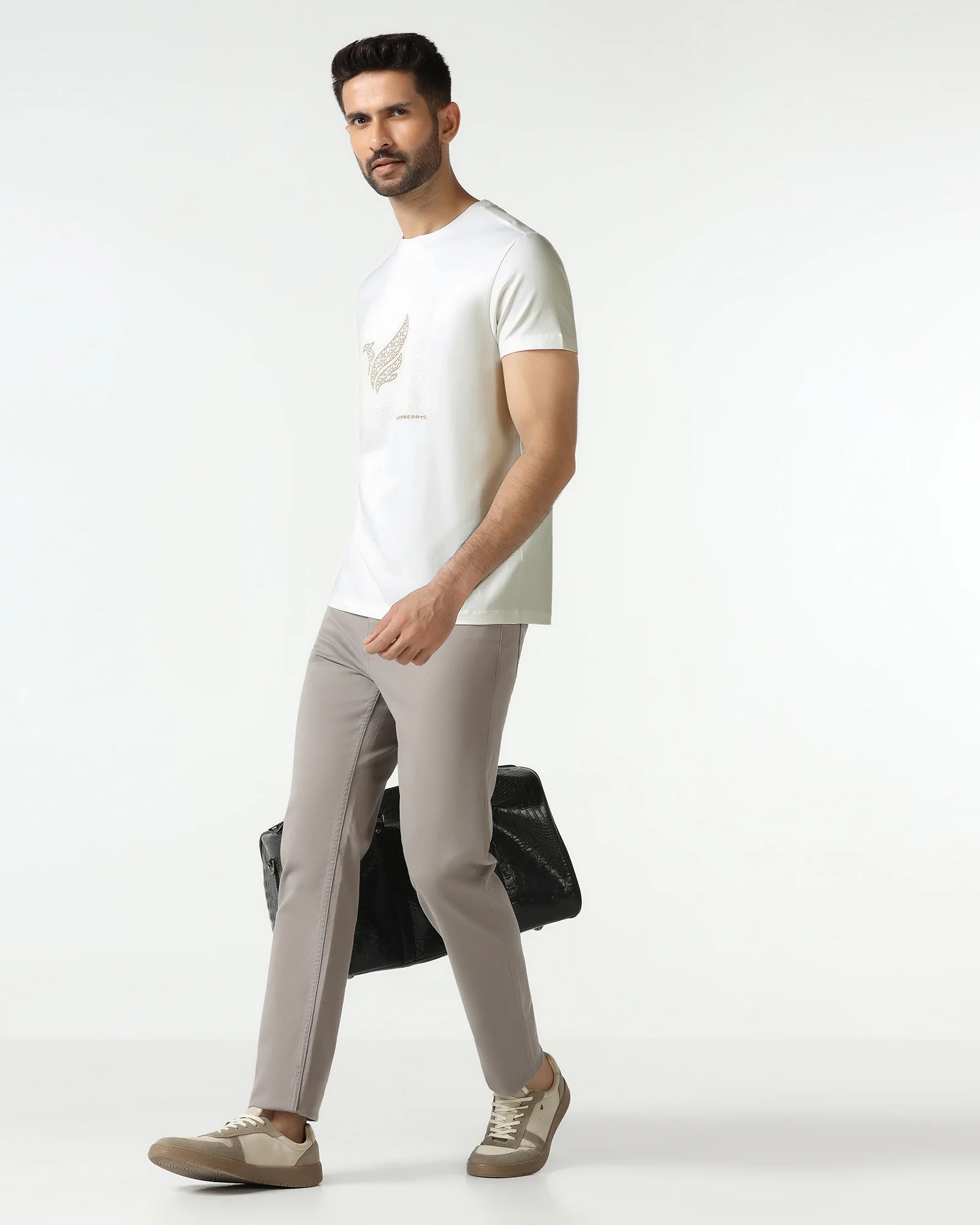 White Crew Neck Solid T-Shirt - Fly - Image 8