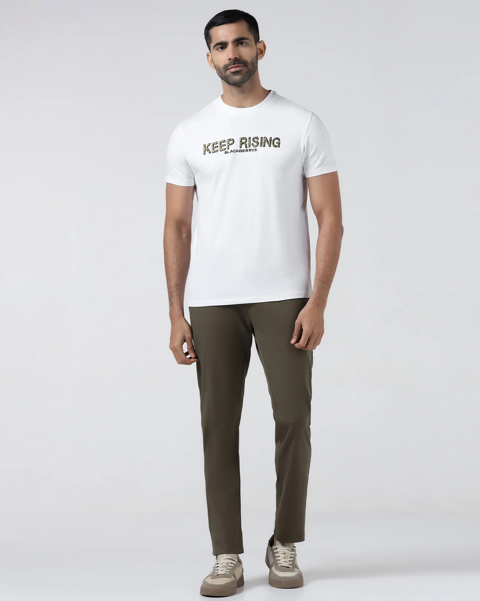 White Crew Neck Solid T-Shirt - Rising - Image 3