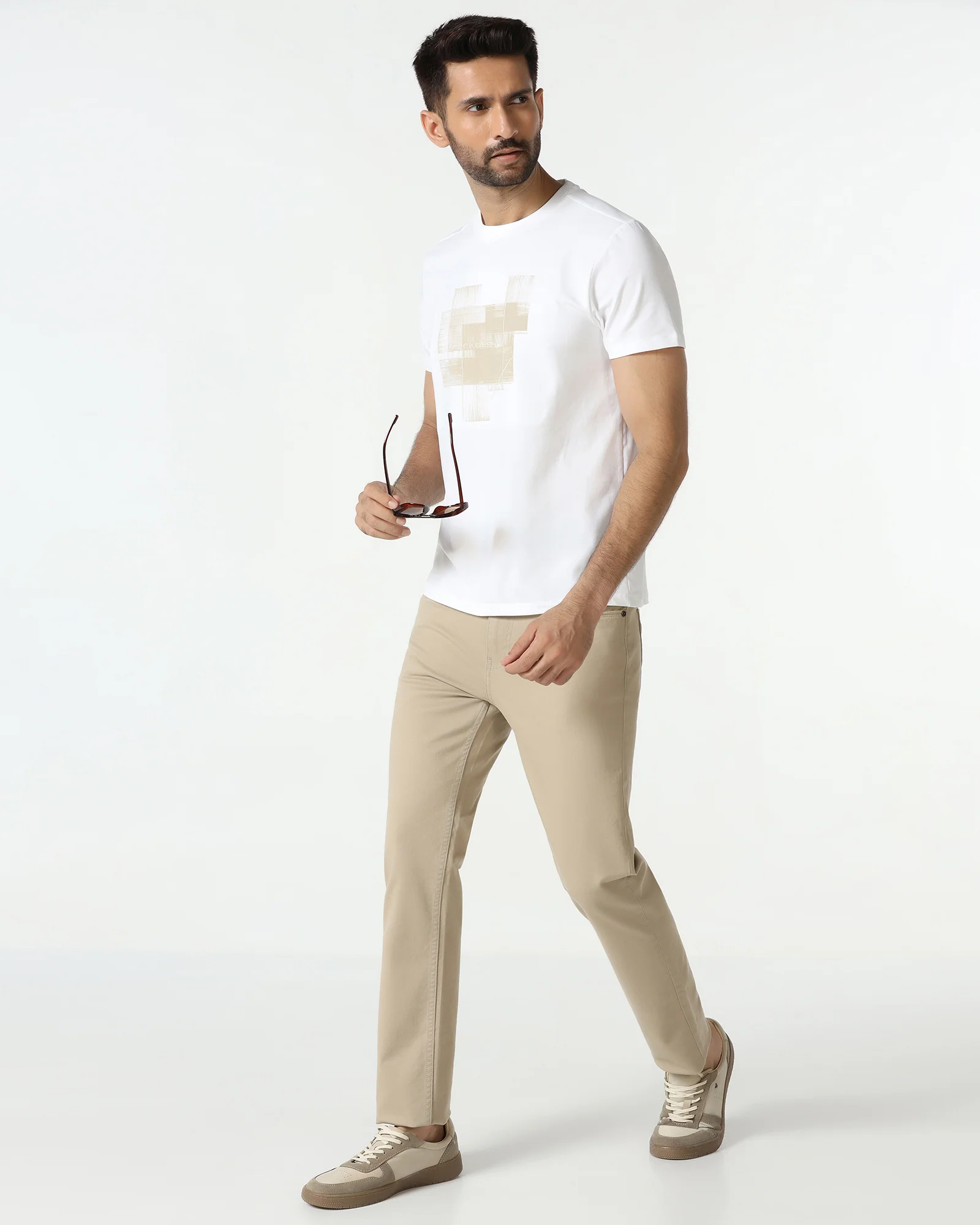 White Crew Neck Solid T-Shirt - Rust - Image 8
