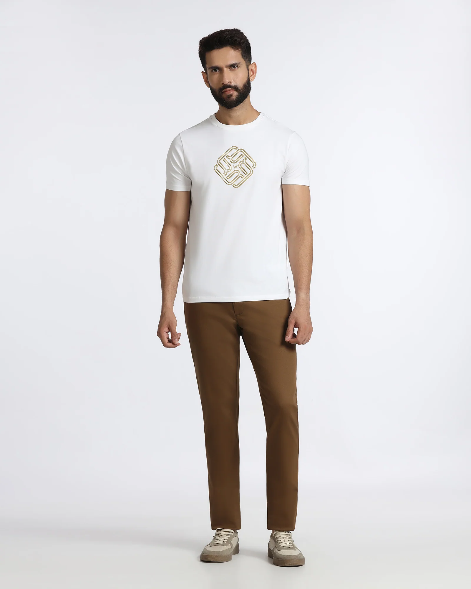 White Crew Neck Textured T-Shirt - Crown - Image 3
