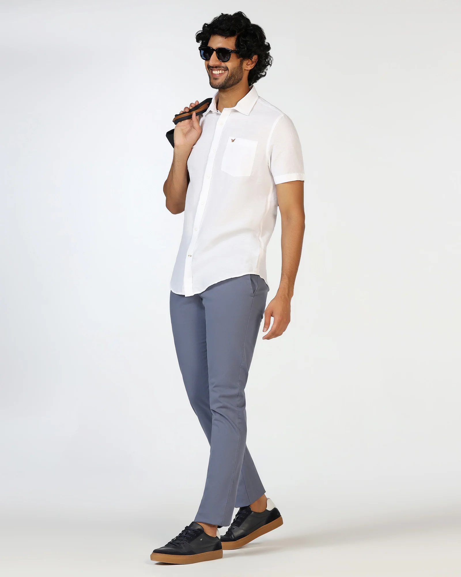 White Half Sleeve Linen Solid Shirt - Salmon - Image 5