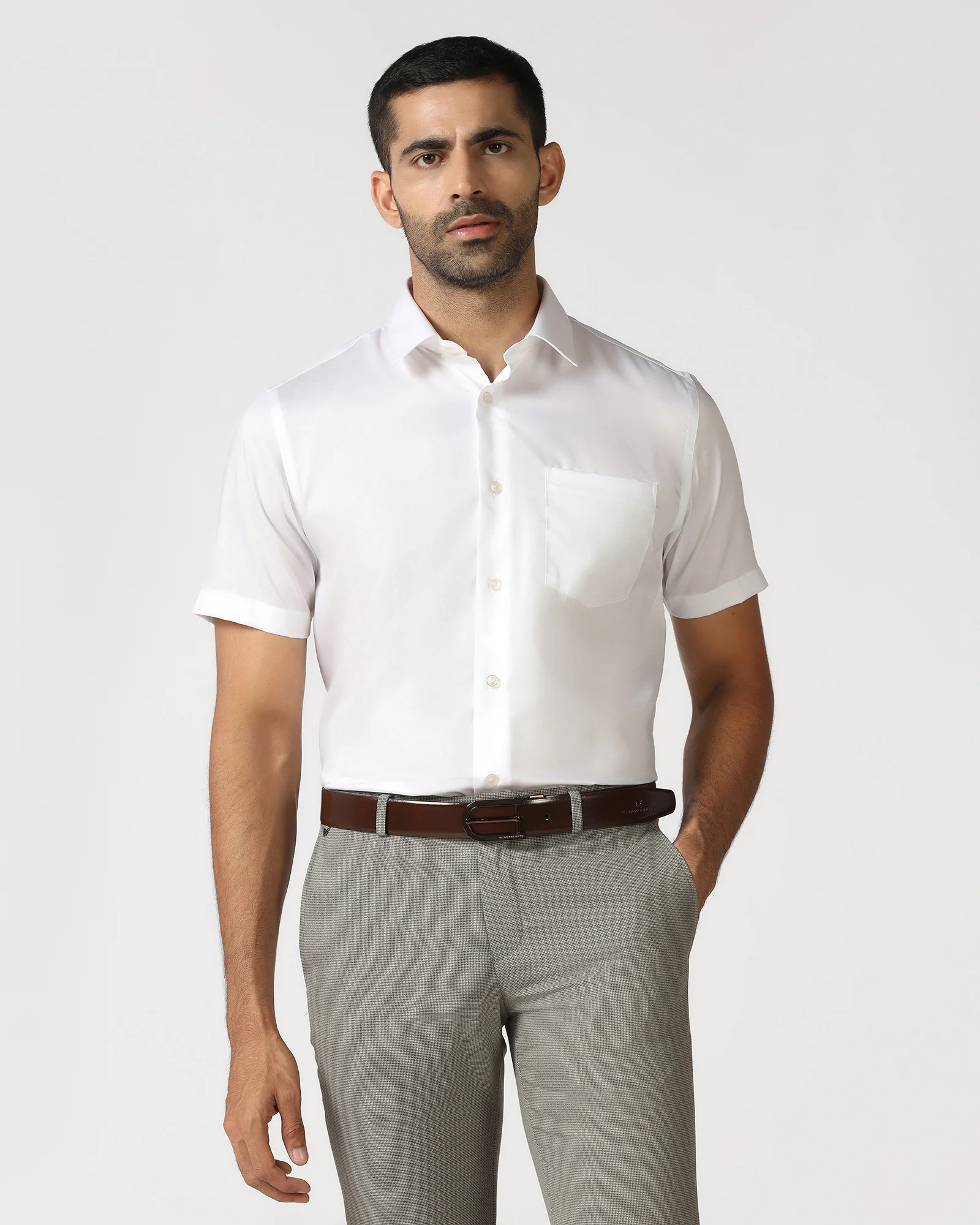 White Half Sleeve Solid Shirt - Dawn - Image 2