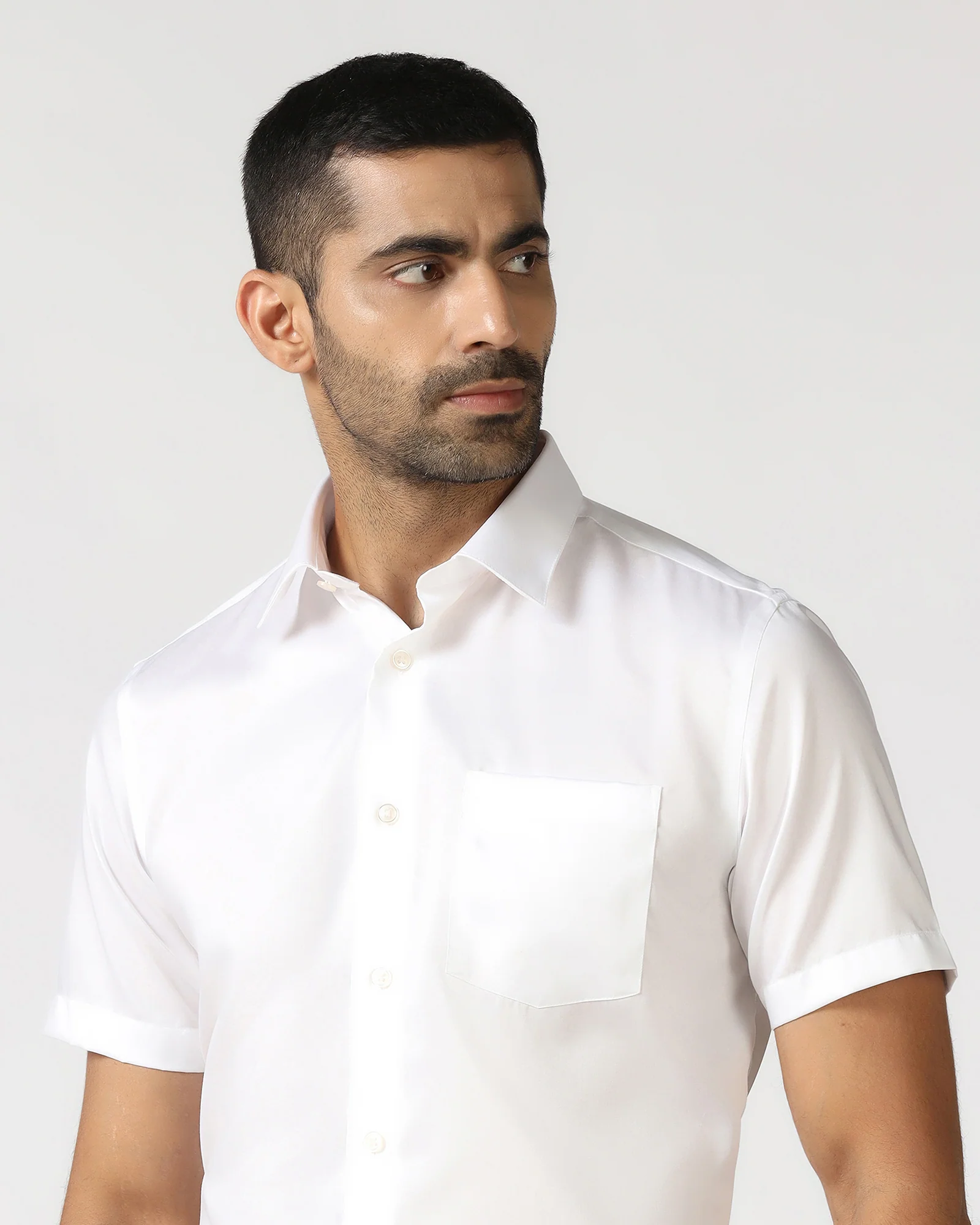 White Half Sleeve Solid Shirt - Dawn - Image 4
