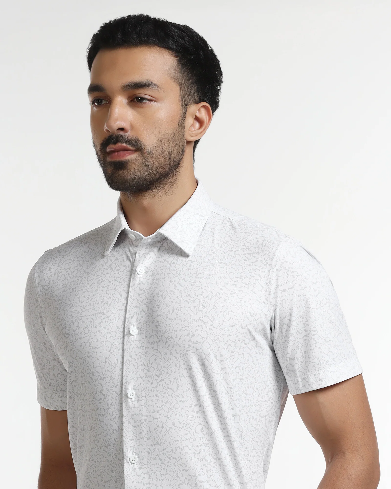 White Half Sleeve TechPro Printed Shirt - Ramtilhs - Image 4