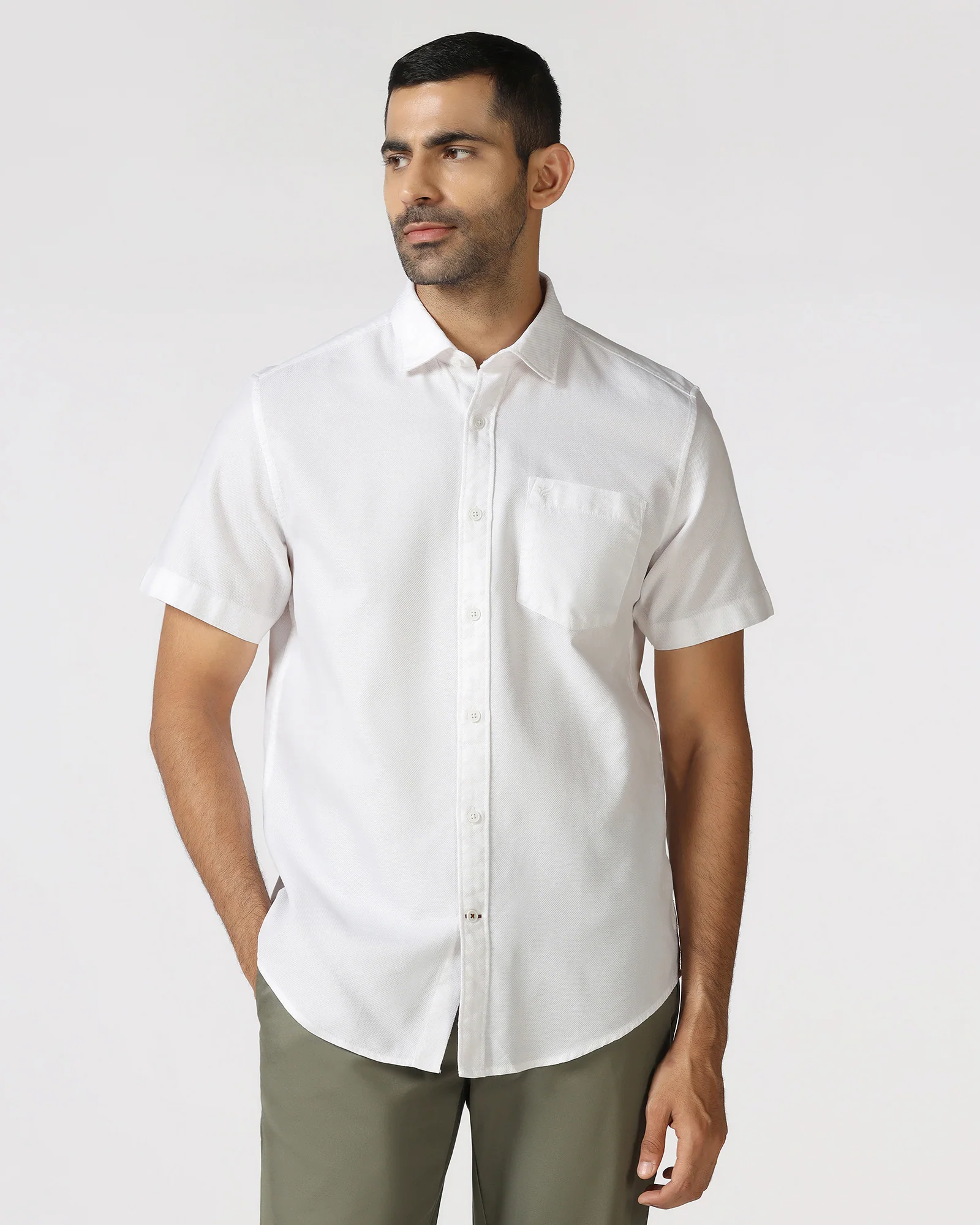 White Half Sleeve Textured Shirt - Caty