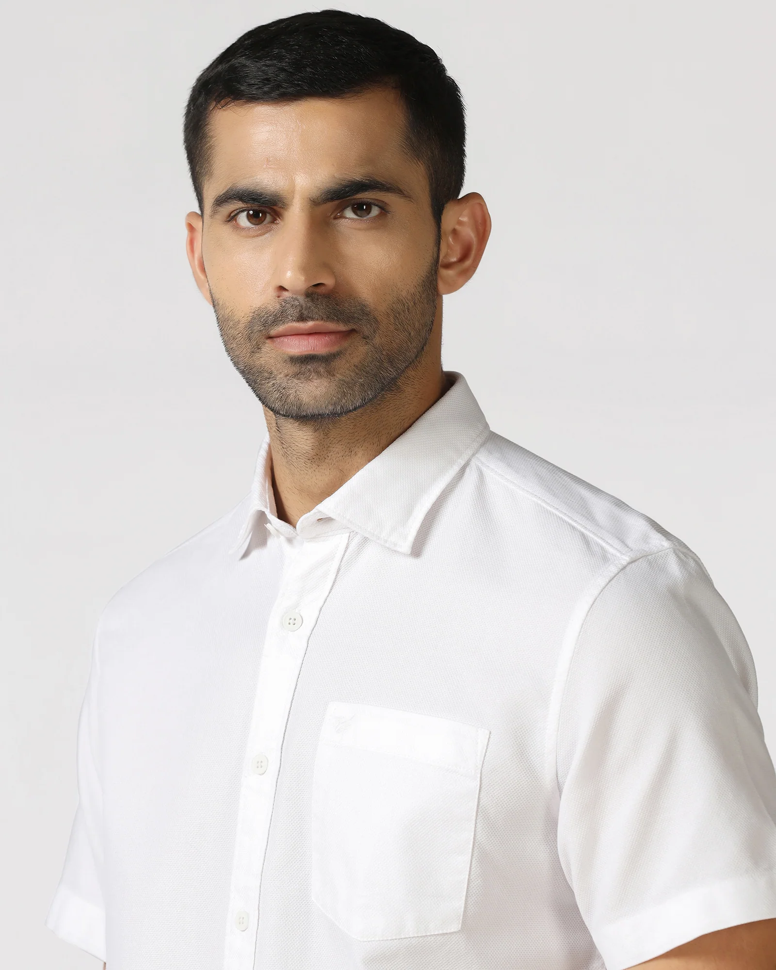 White Half Sleeve Textured Shirt - Caty - Image 4