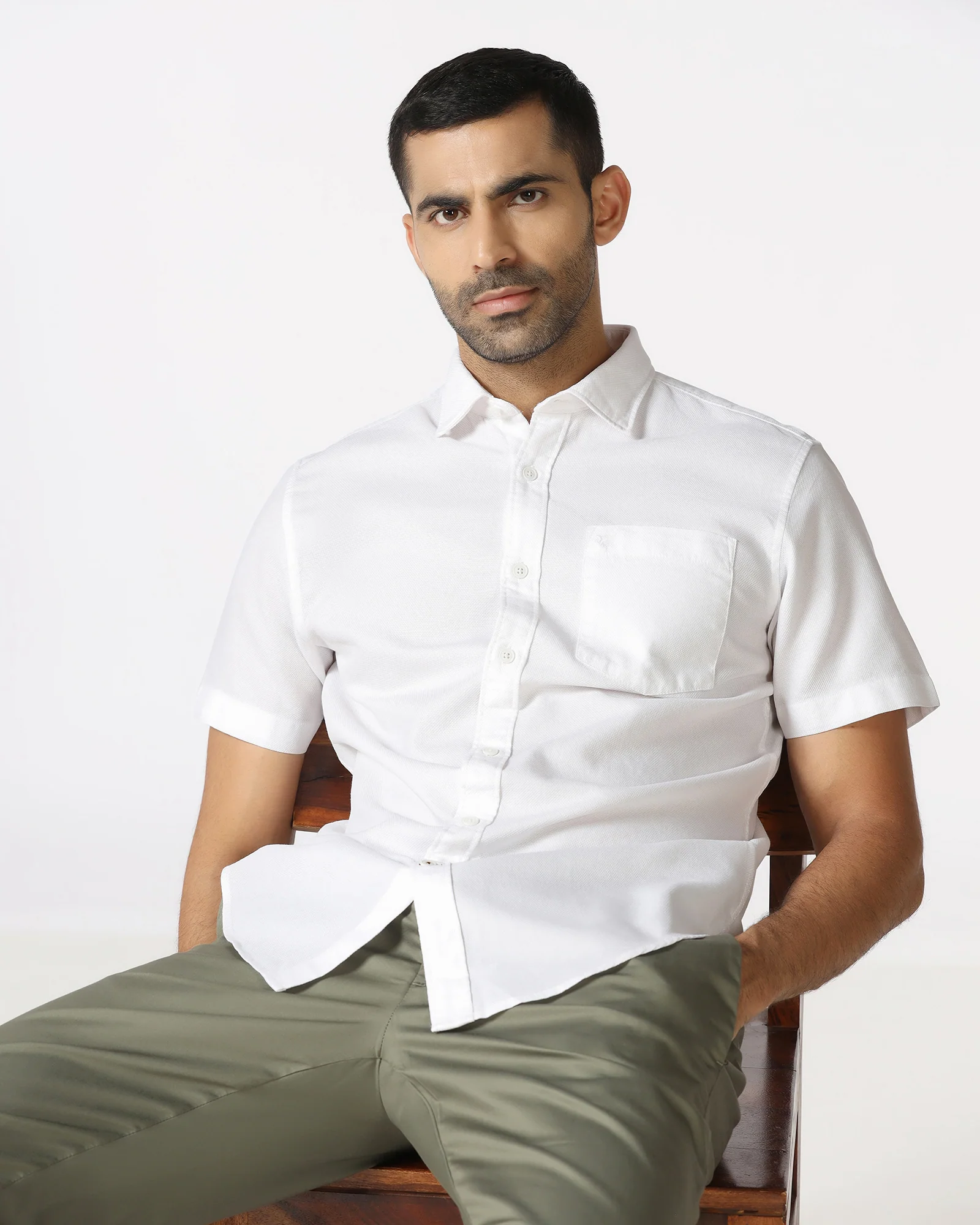 White Half Sleeve Textured Shirt - Caty - Image 7
