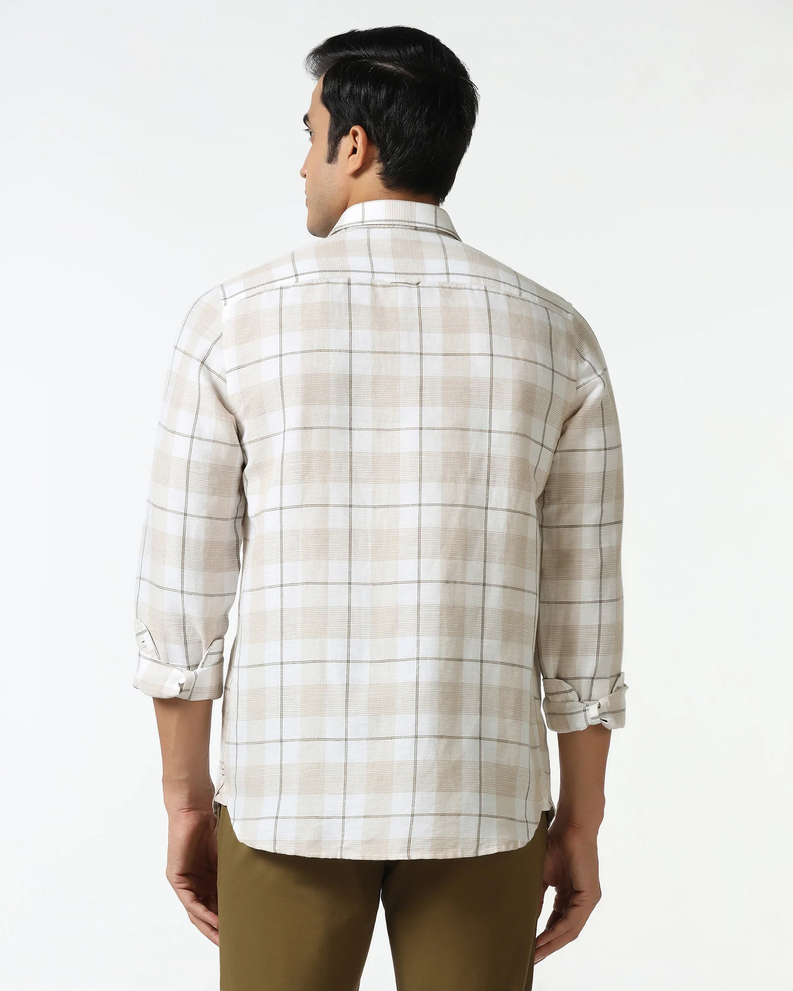 White Linen Check Shirt - Merik - Image 2