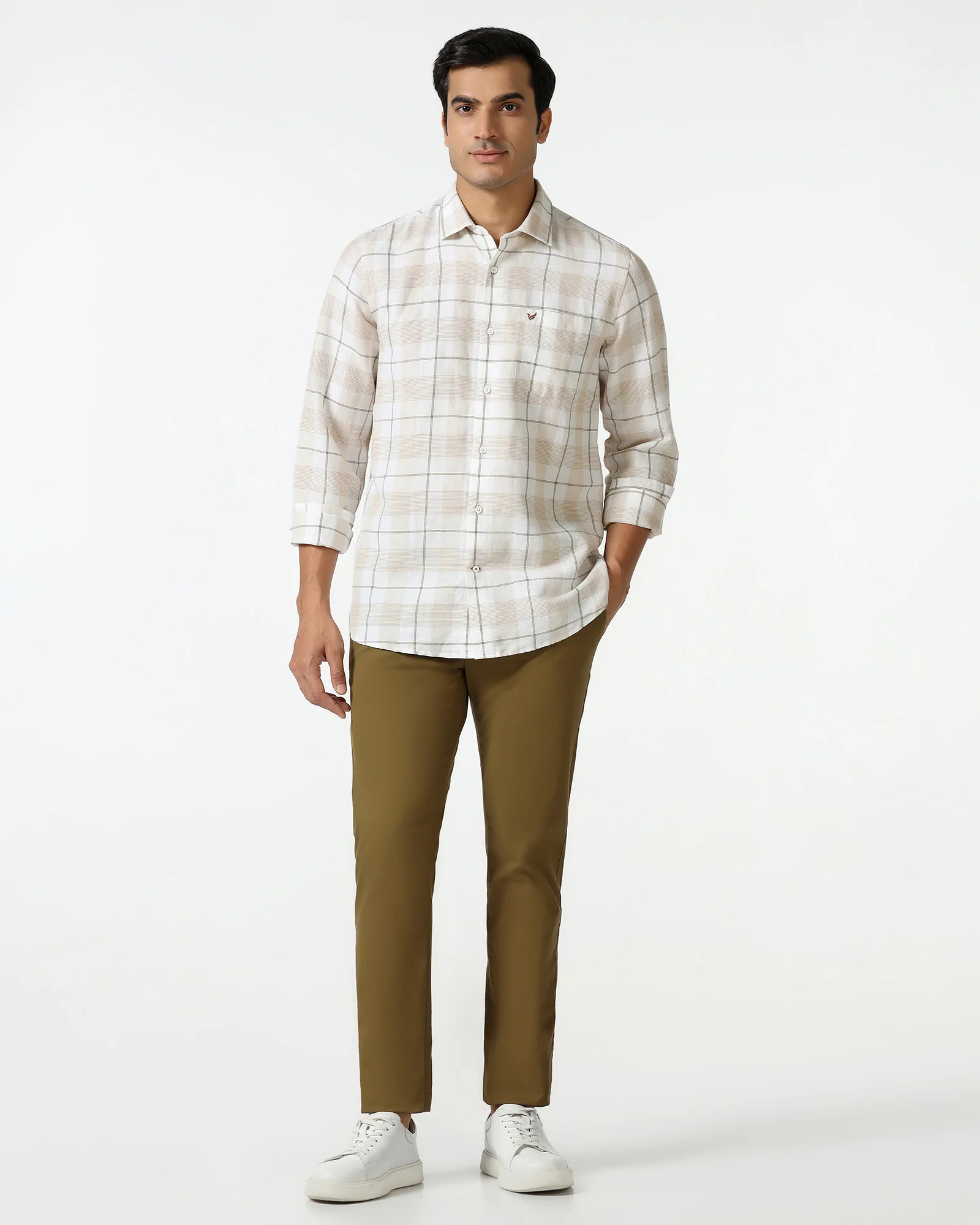 White Linen Check Shirt - Merik - Image 3