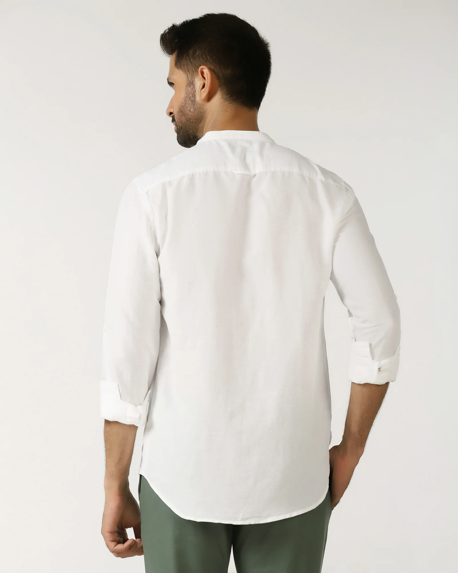White Linen Solid Shirt - Salmon - Image 2