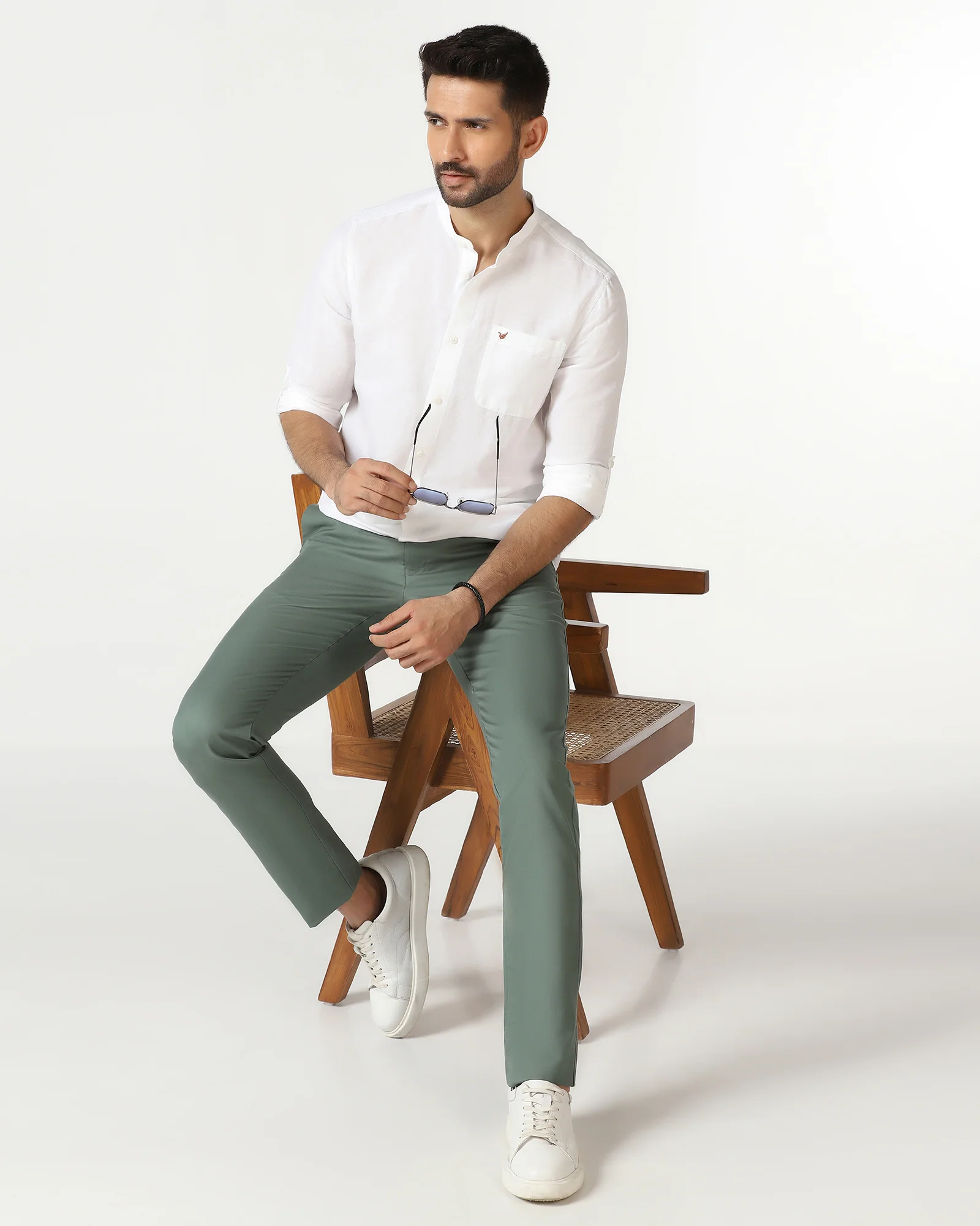 White Linen Solid Shirt - Salmon - Image 8