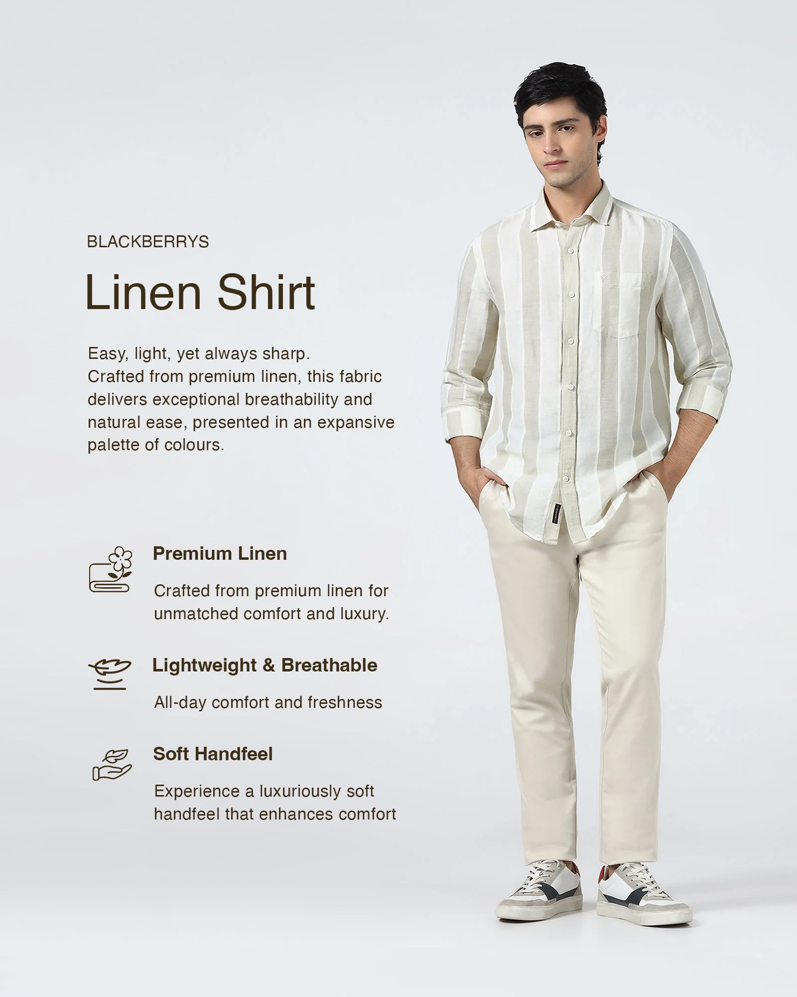 White Linen Stripe Shirt - Hanber - Image 3