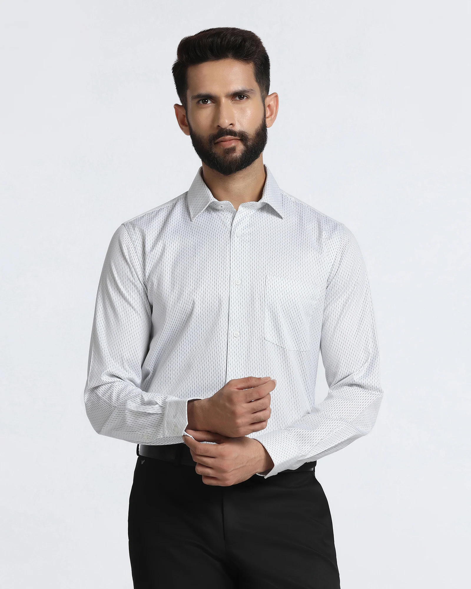 White Unwrinkle Printed Shirt - Radiant