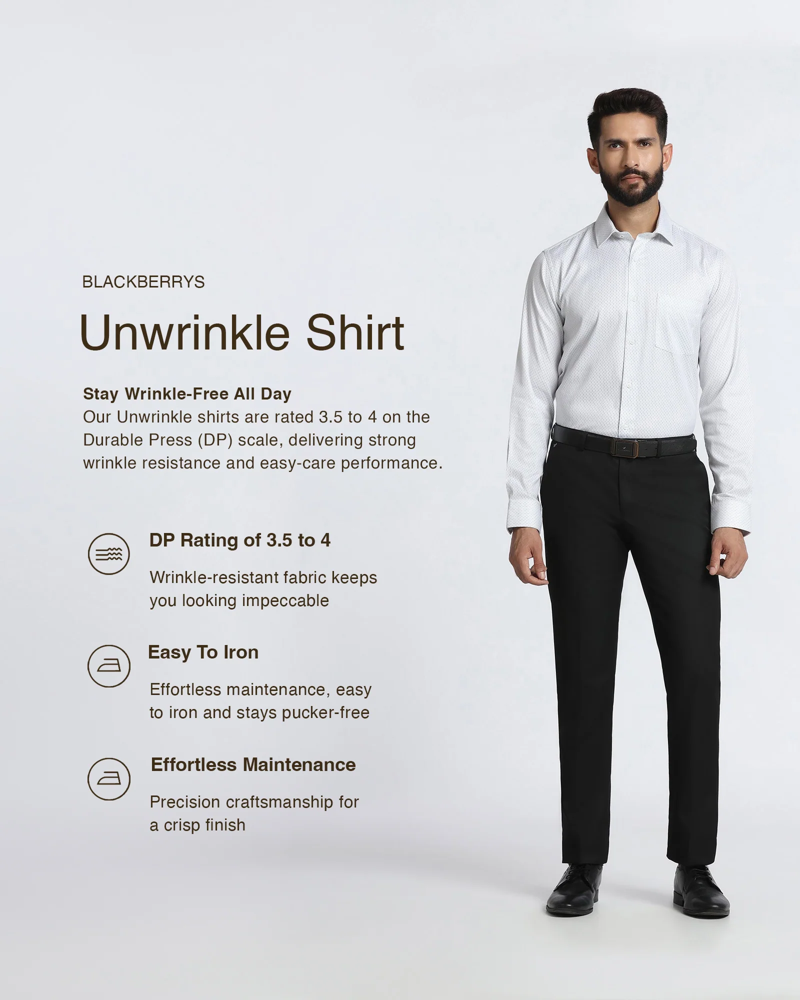 White Unwrinkle Printed Shirt - Radiant - Image 3