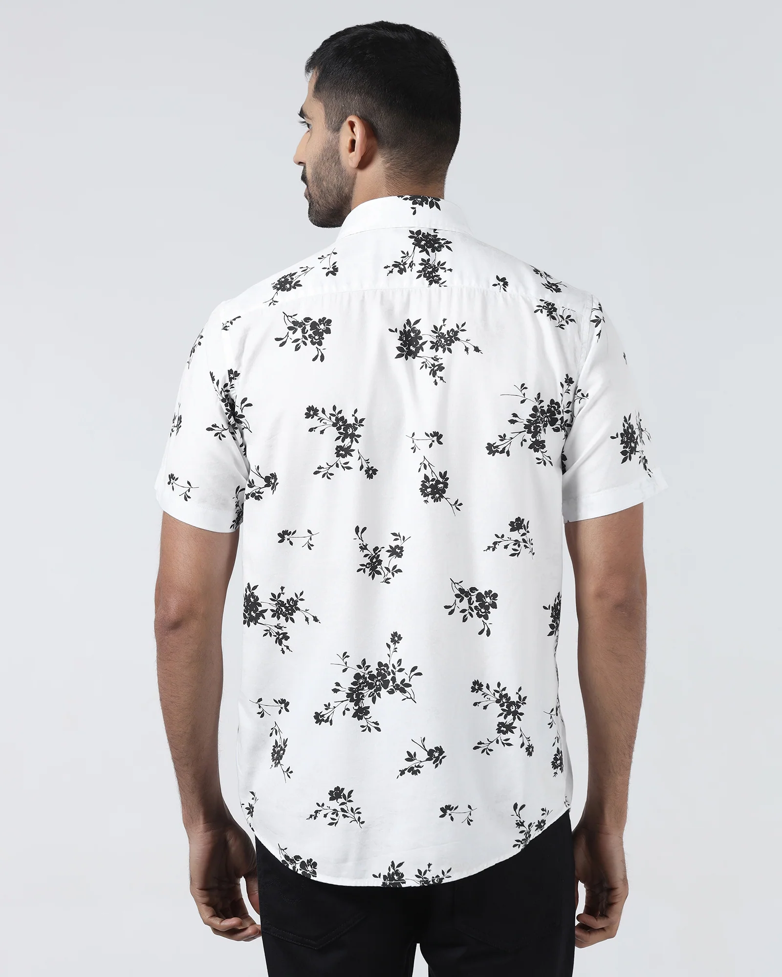 White Half Sleeve Printed Shirt - Hobson - Image 2