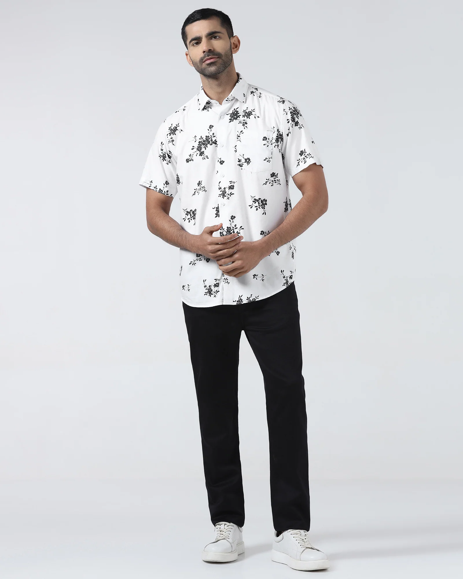 White Half Sleeve Printed Shirt - Hobson - Image 3