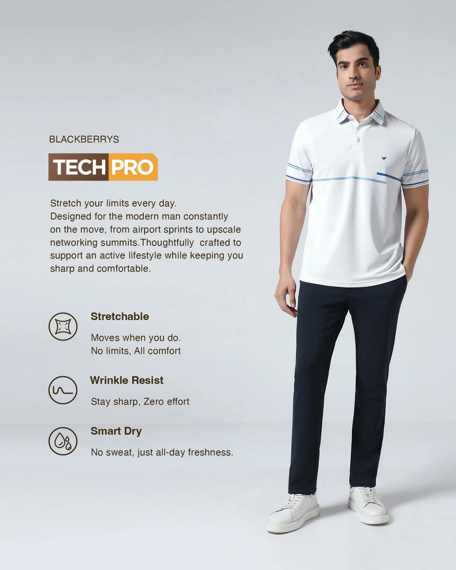 White TechPro Solid Polo - Arlo - Image 3