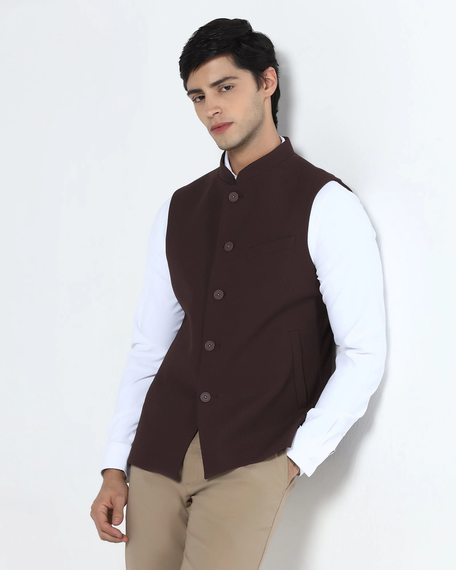 Wine Bandhgala TechPro Textured Waistcoat - Marcelo - Image 7