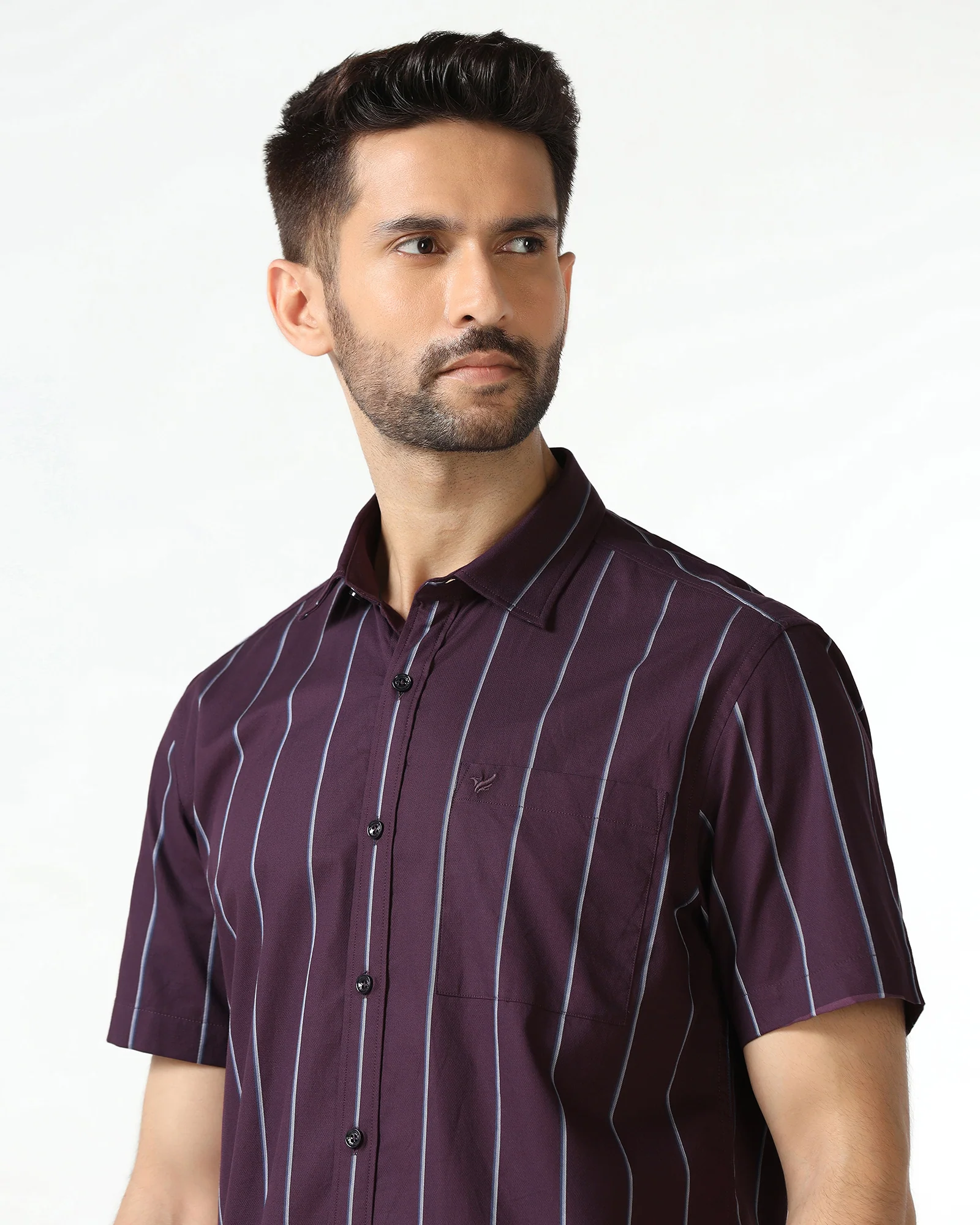Wine Half Sleeve Stripe Shirt - Huon - Image 4