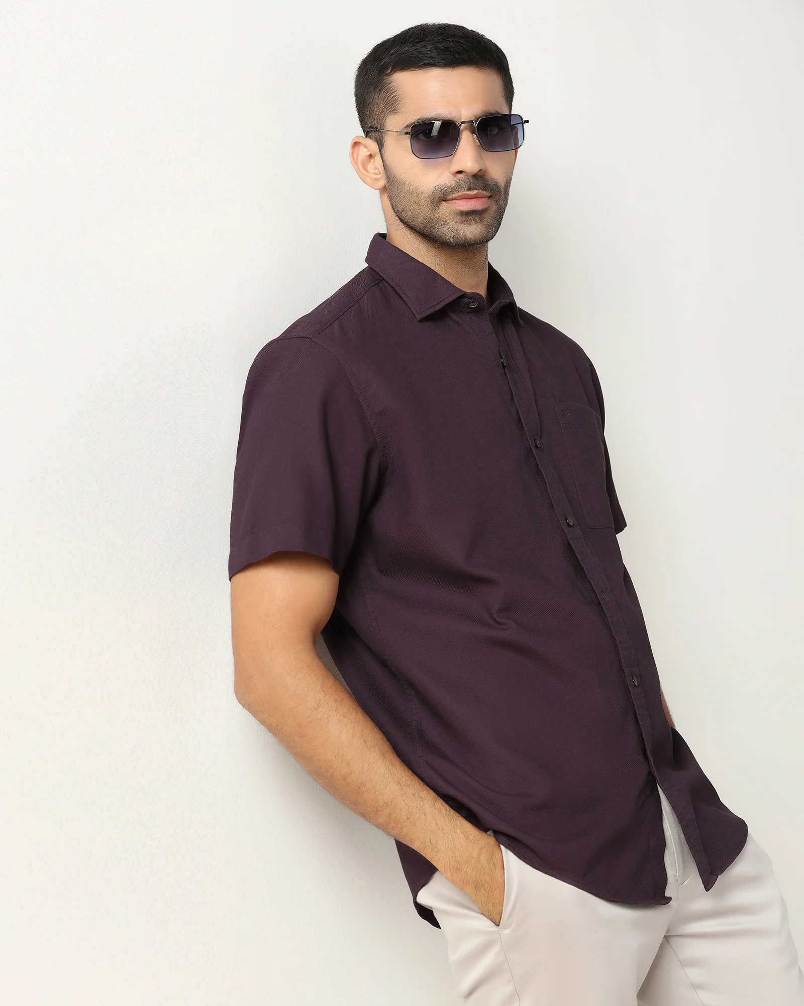 Wine Half Sleeve Textured Shirt - Caty - Image 7