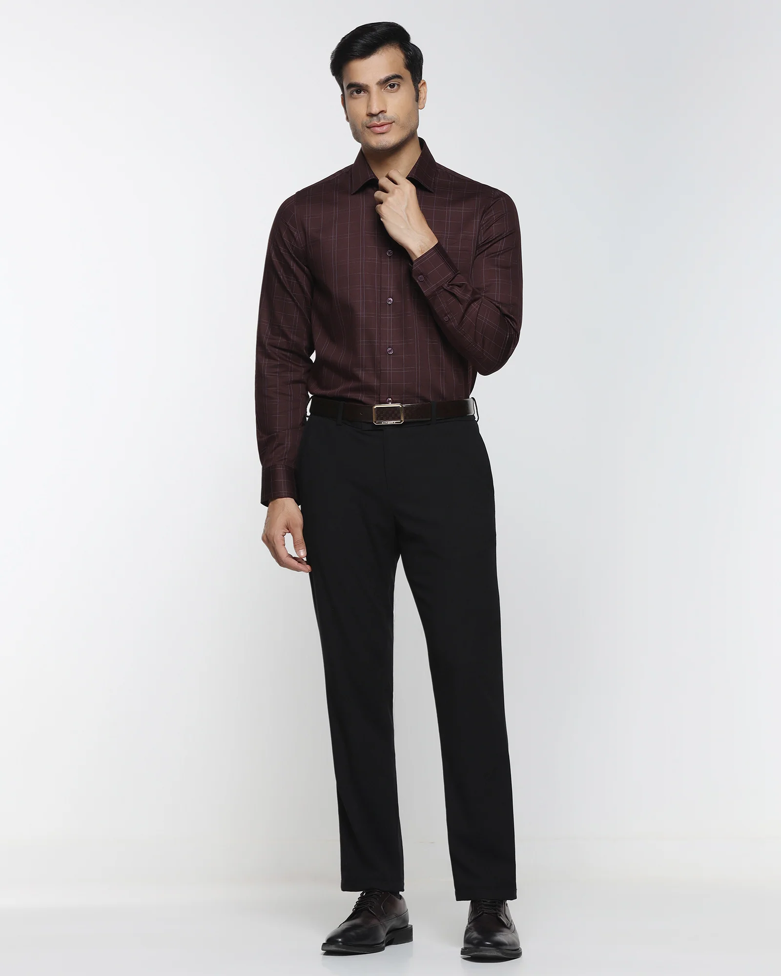 Wine Red Check Shirt - Axton - Image 3