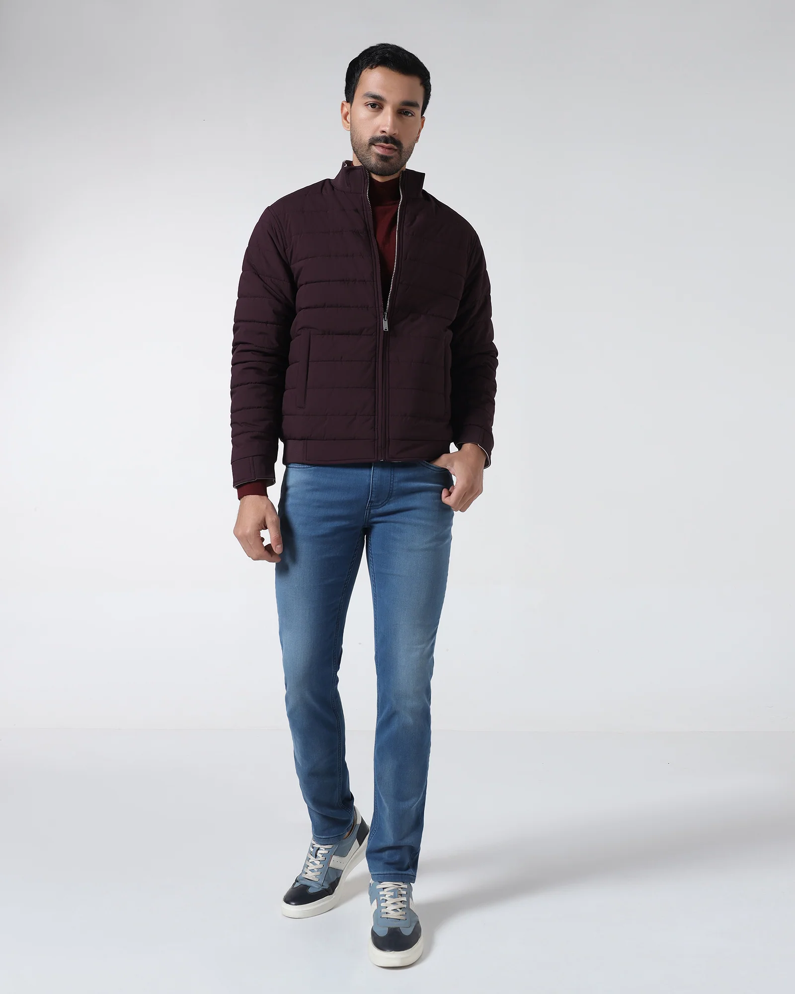 Wine Reversible Solid Zipper Jacket - Fietro - Image 3