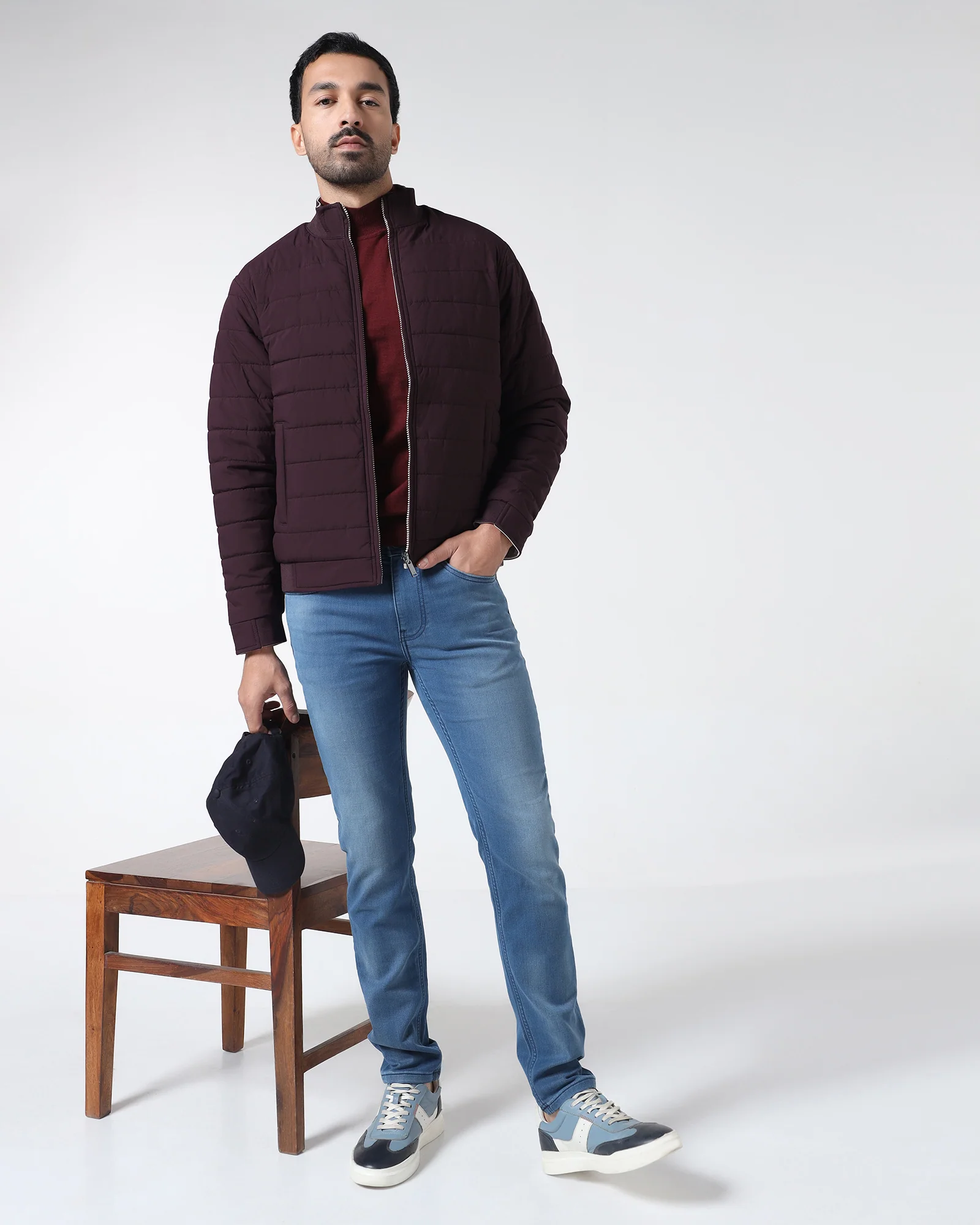 Wine Reversible Solid Zipper Jacket - Fietro - Image 5