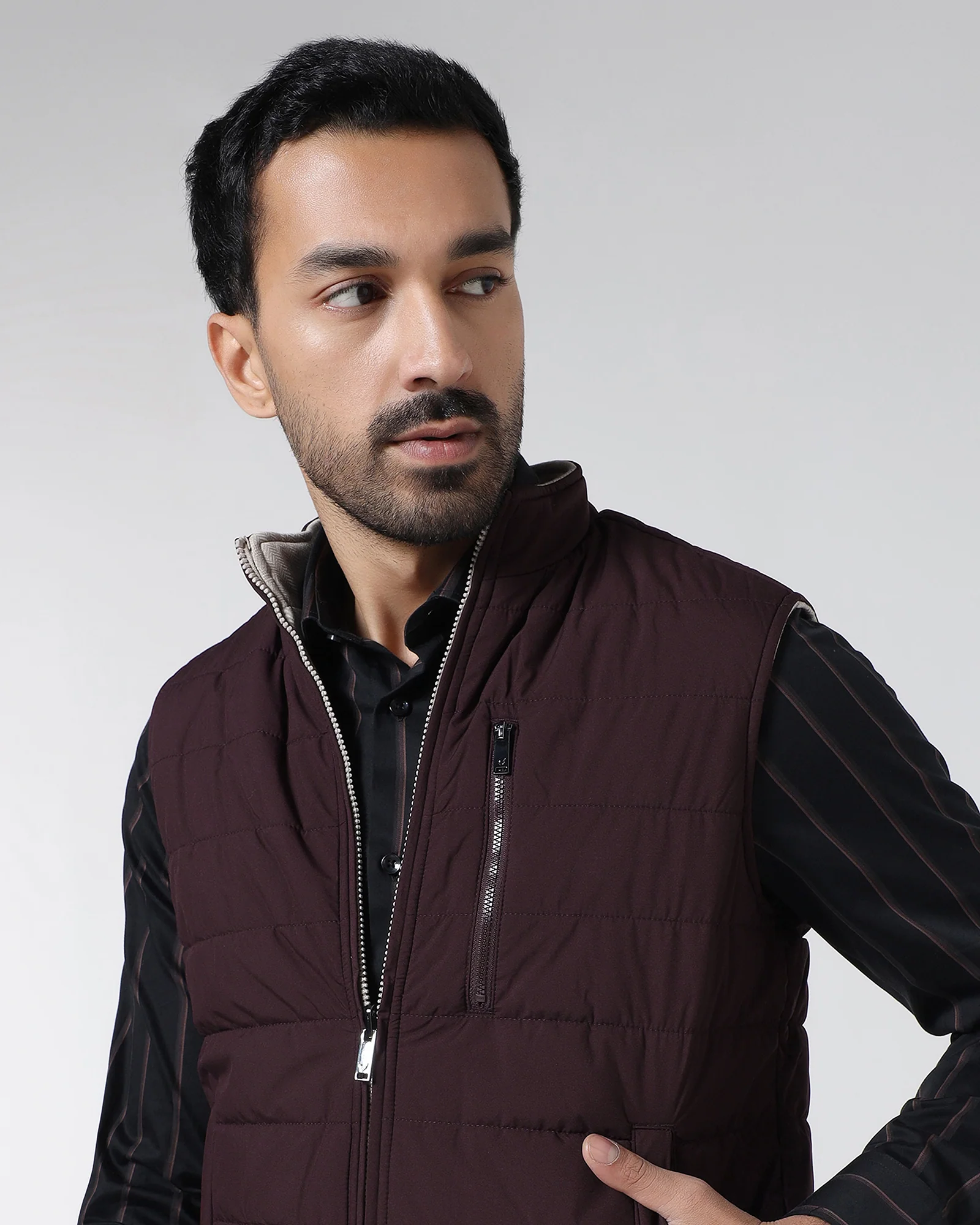 Wine Reversible Solid Zipper Jacket - Zietro - Image 4