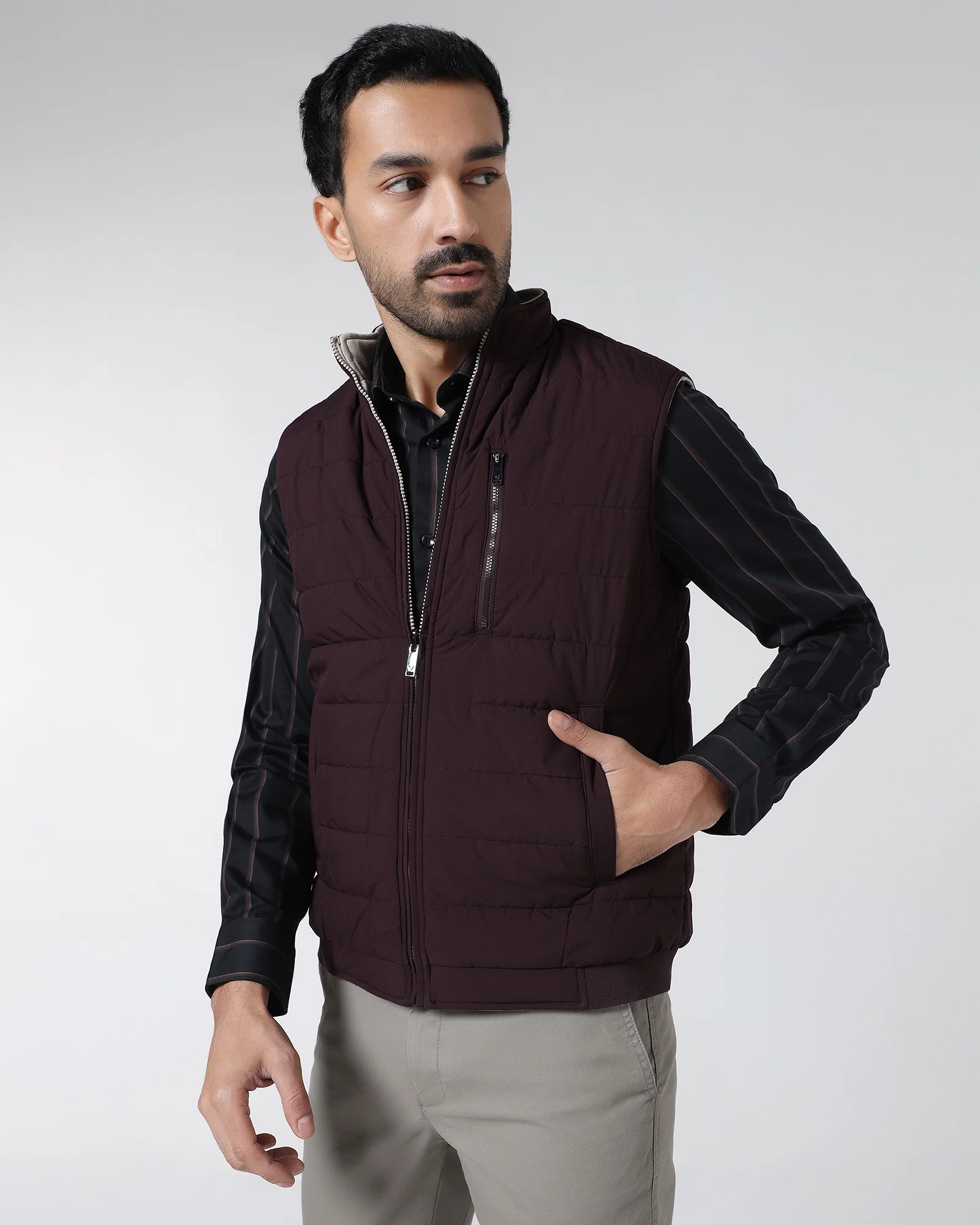 Wine Reversible Solid Zipper Jacket - Zietro - Image 9