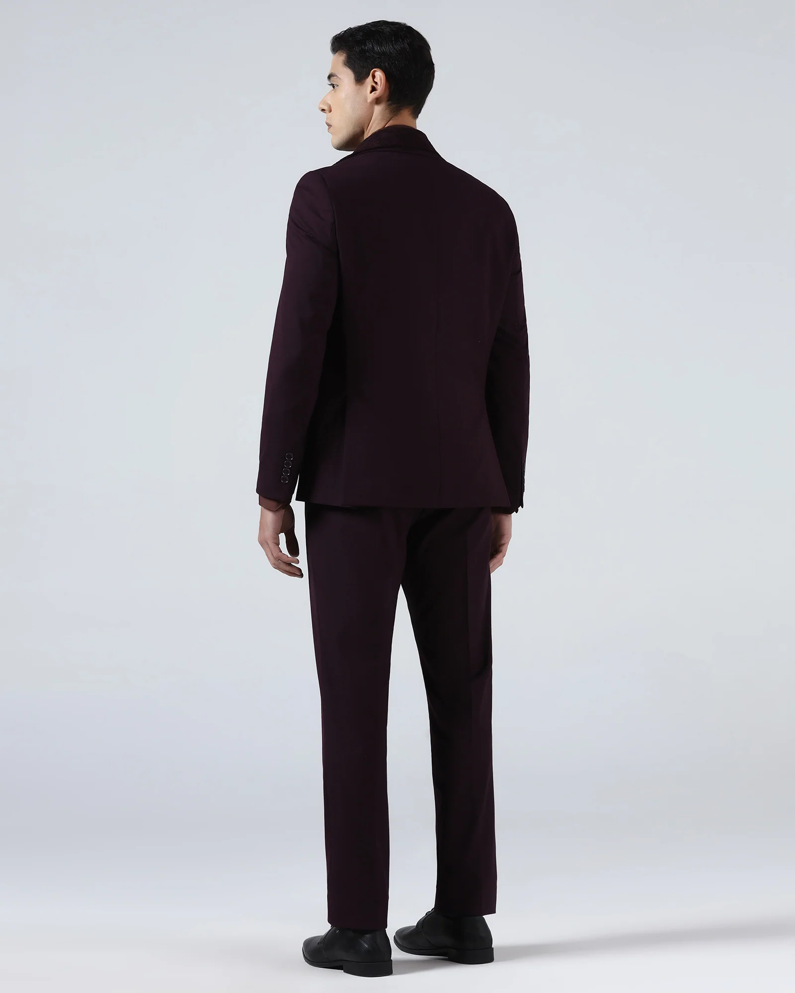 Wine Three Piece Solid Suit - Kerb - Image 2