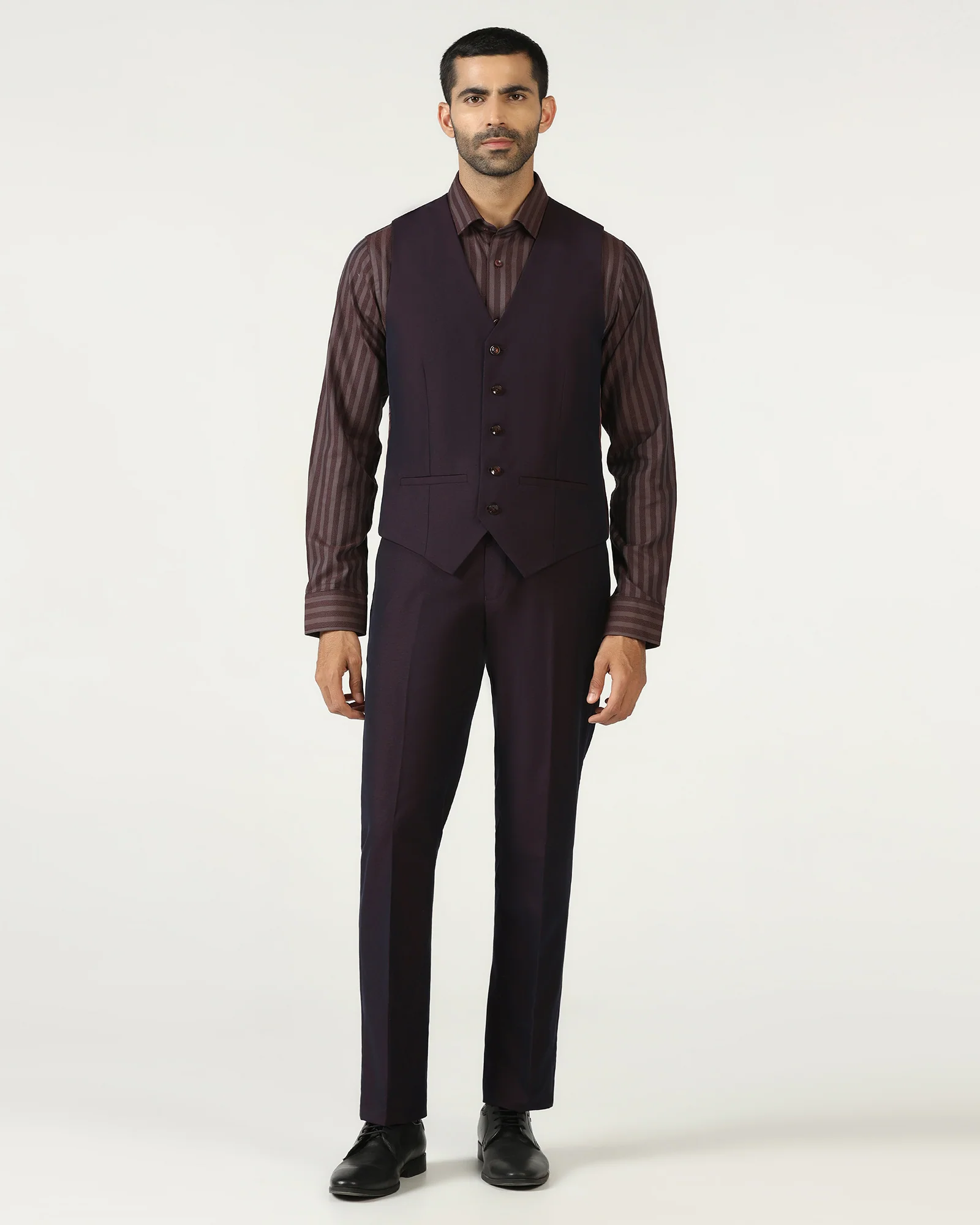Wine Three Piece Textured Suit - Jiver - Image 5