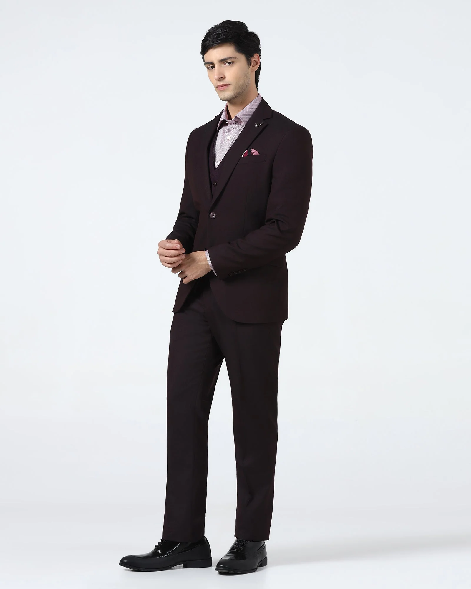 Wine Three Piece Textured Suit - Terrazo - Image 3