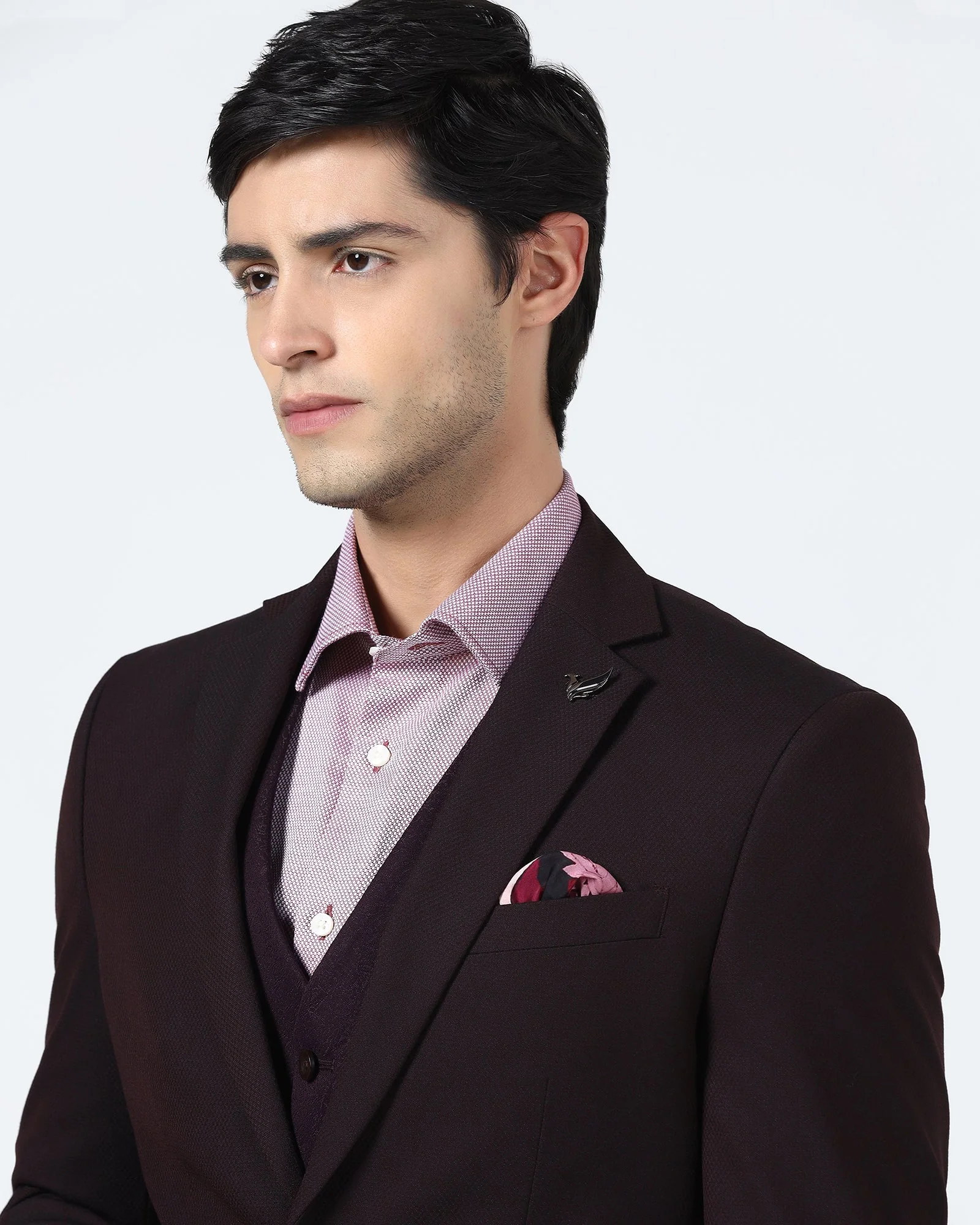 Wine Three Piece Textured Suit - Terrazo - Image 6