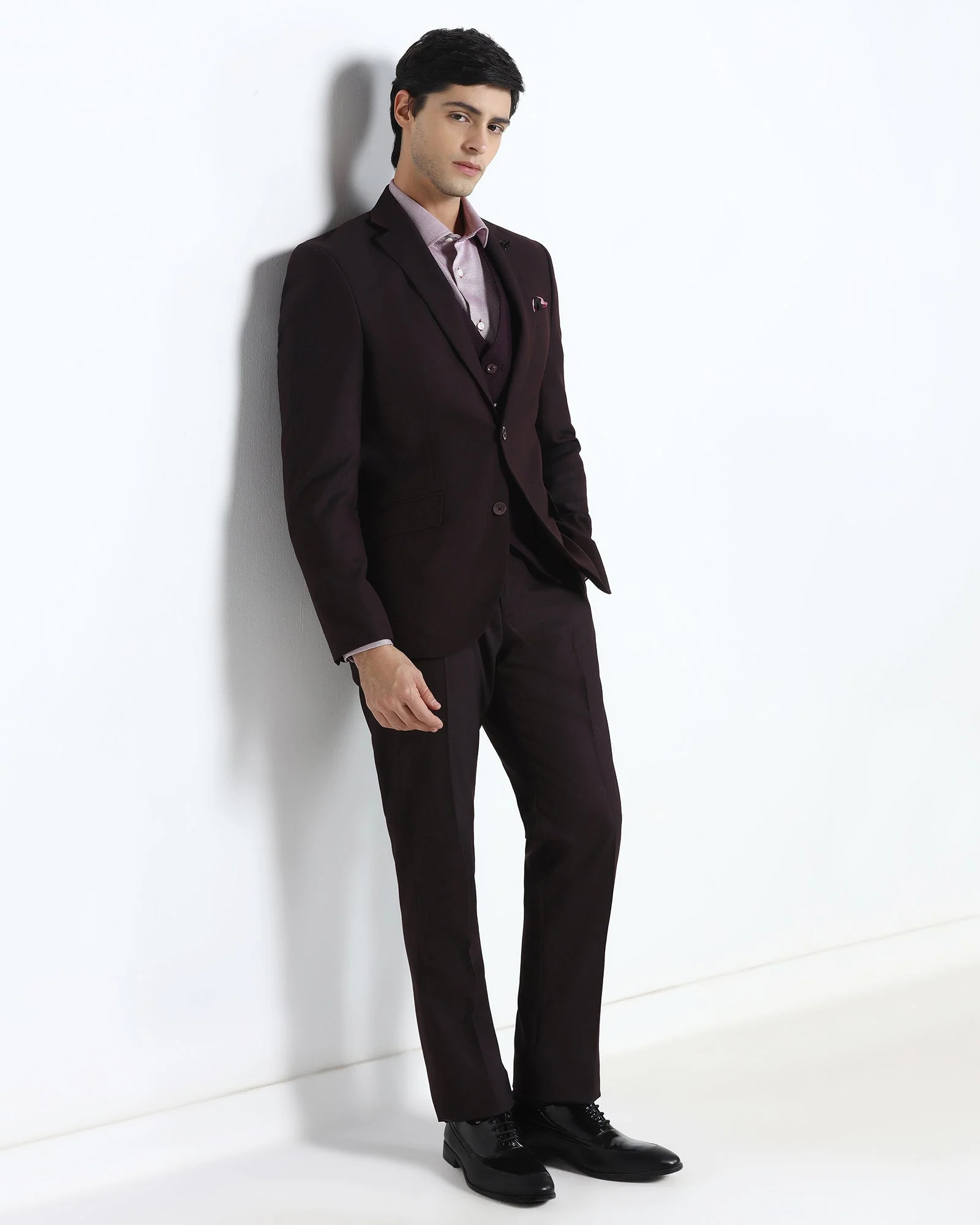 Wine Three Piece Textured Suit - Terrazo - Image 9