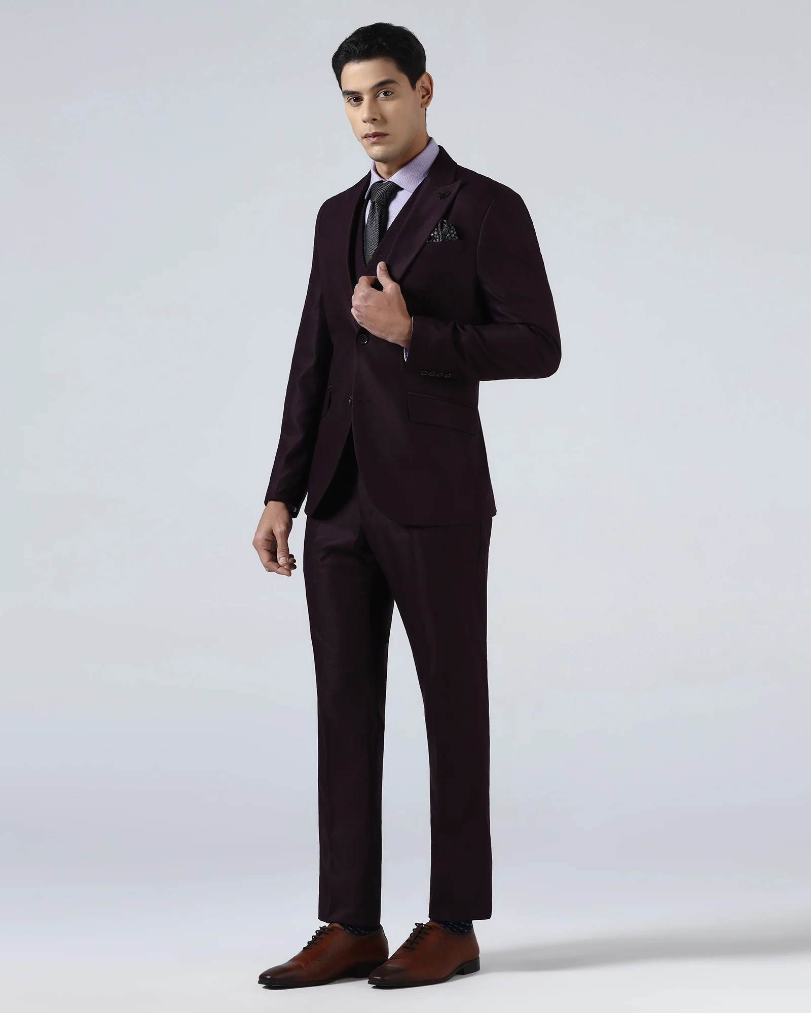 Wine Three Piece Textured Suit - Venmo - Image 3
