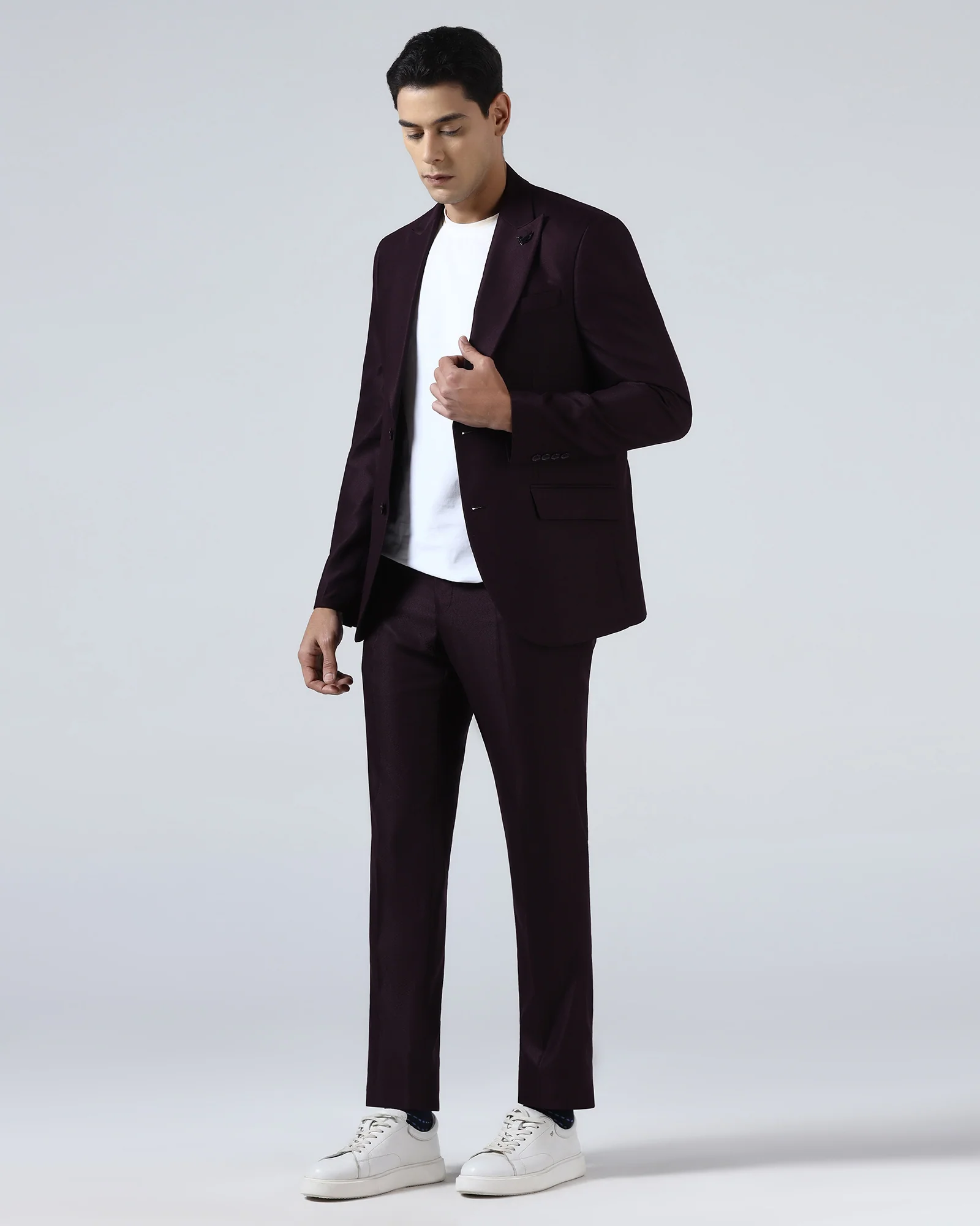 Wine Three Piece Textured Suit - Venmo - Image 6