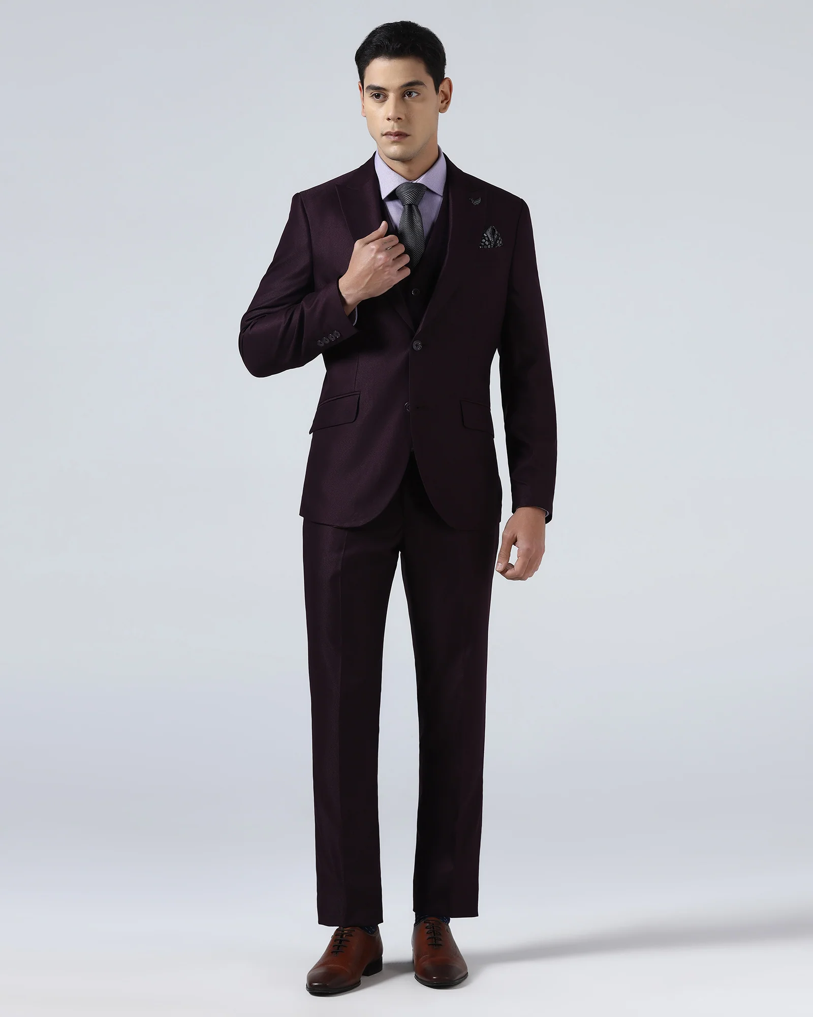 Wine Three Piece Textured Suit - Venmo - Image 7