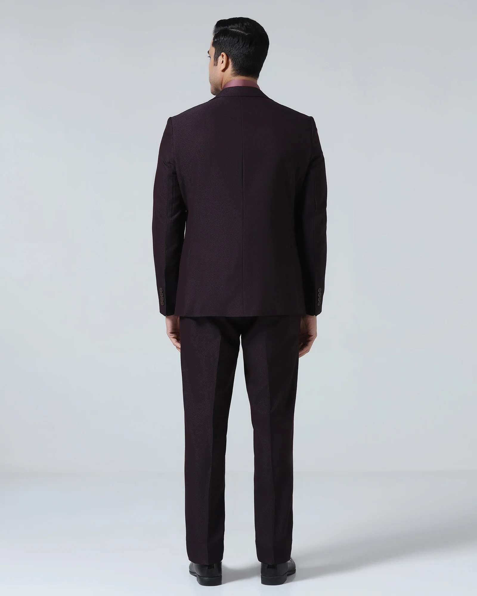 Wine Three Piece Textured Suit - Zeny - Image 2