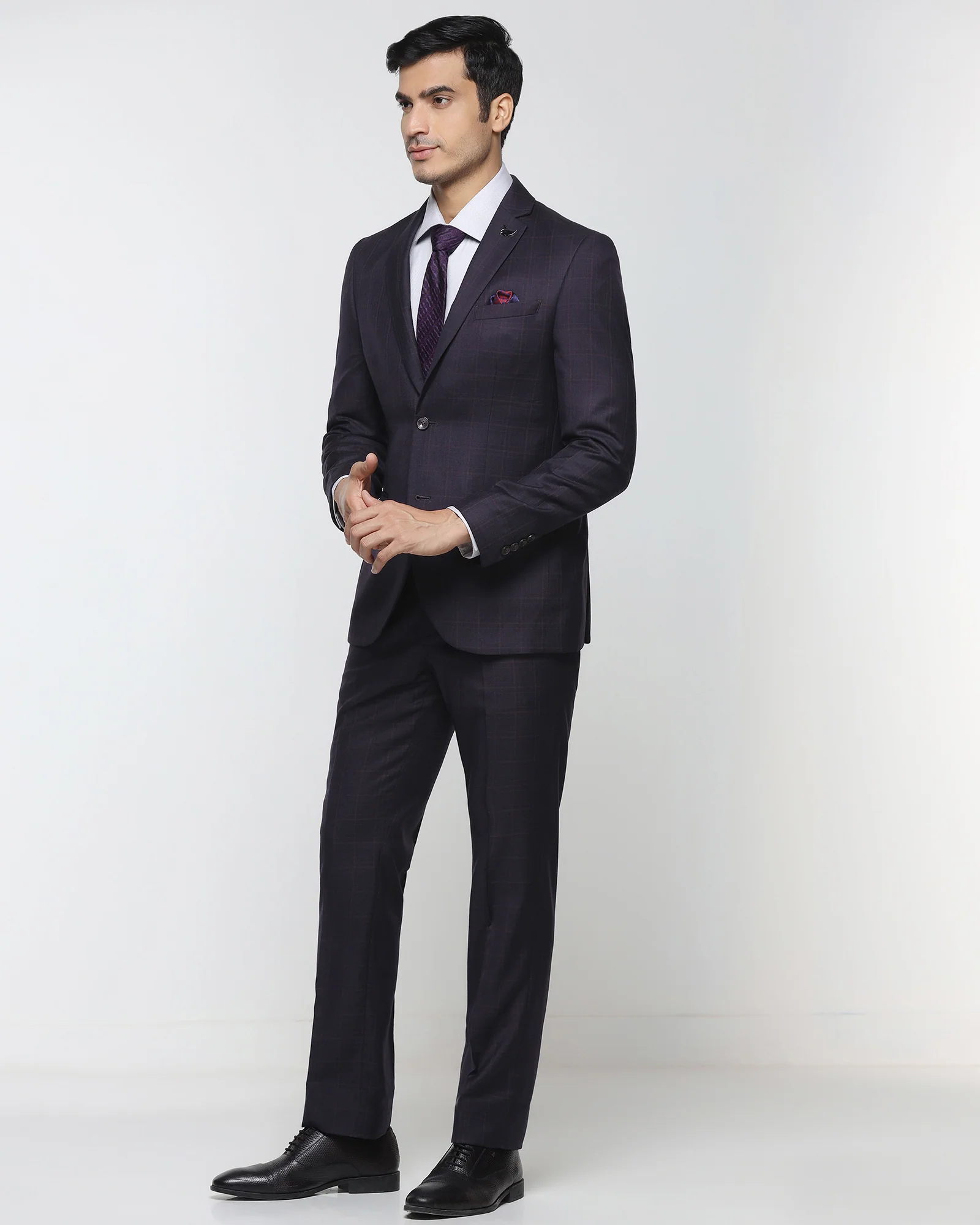 Wine Two Piece Check Suit - Lasow - Image 3