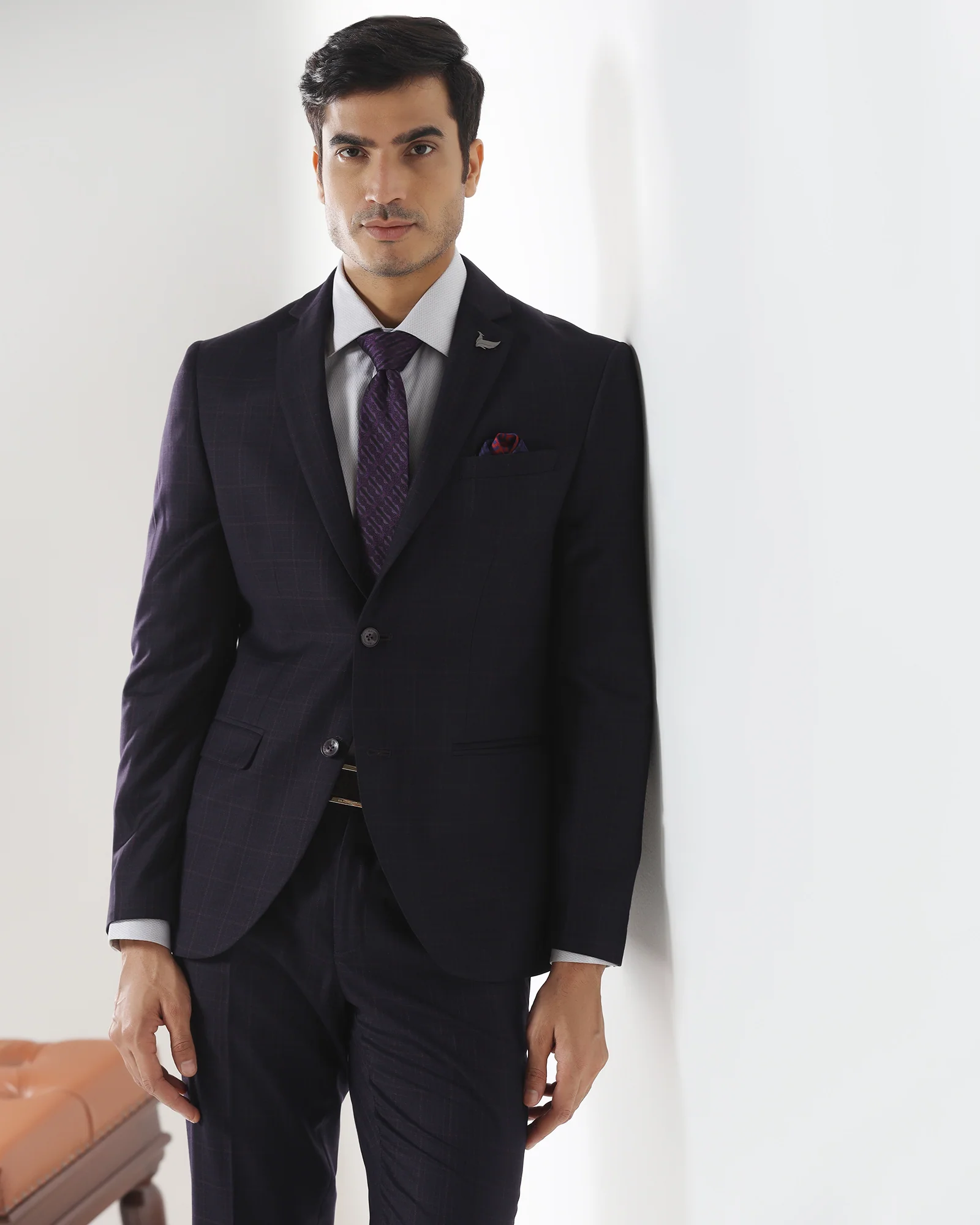 Wine Two Piece Check Suit - Lasow - Image 8