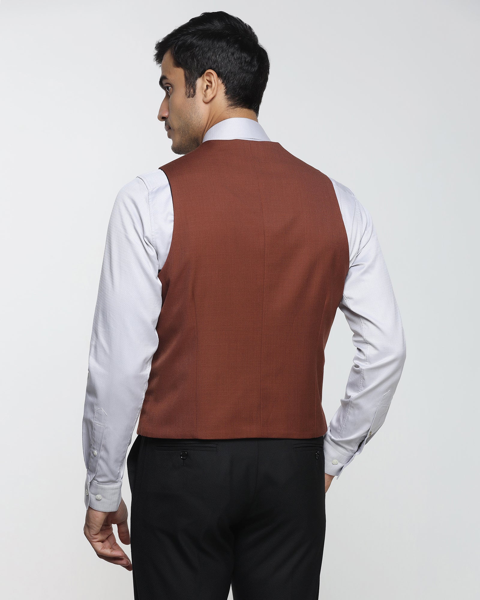 Wine V-Neck Solid Waistcoat - Oslo - Image 2