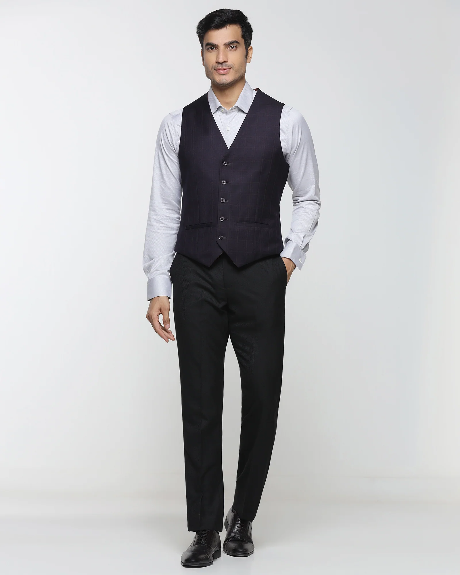 Wine V-Neck Solid Waistcoat - Oslo - Image 8