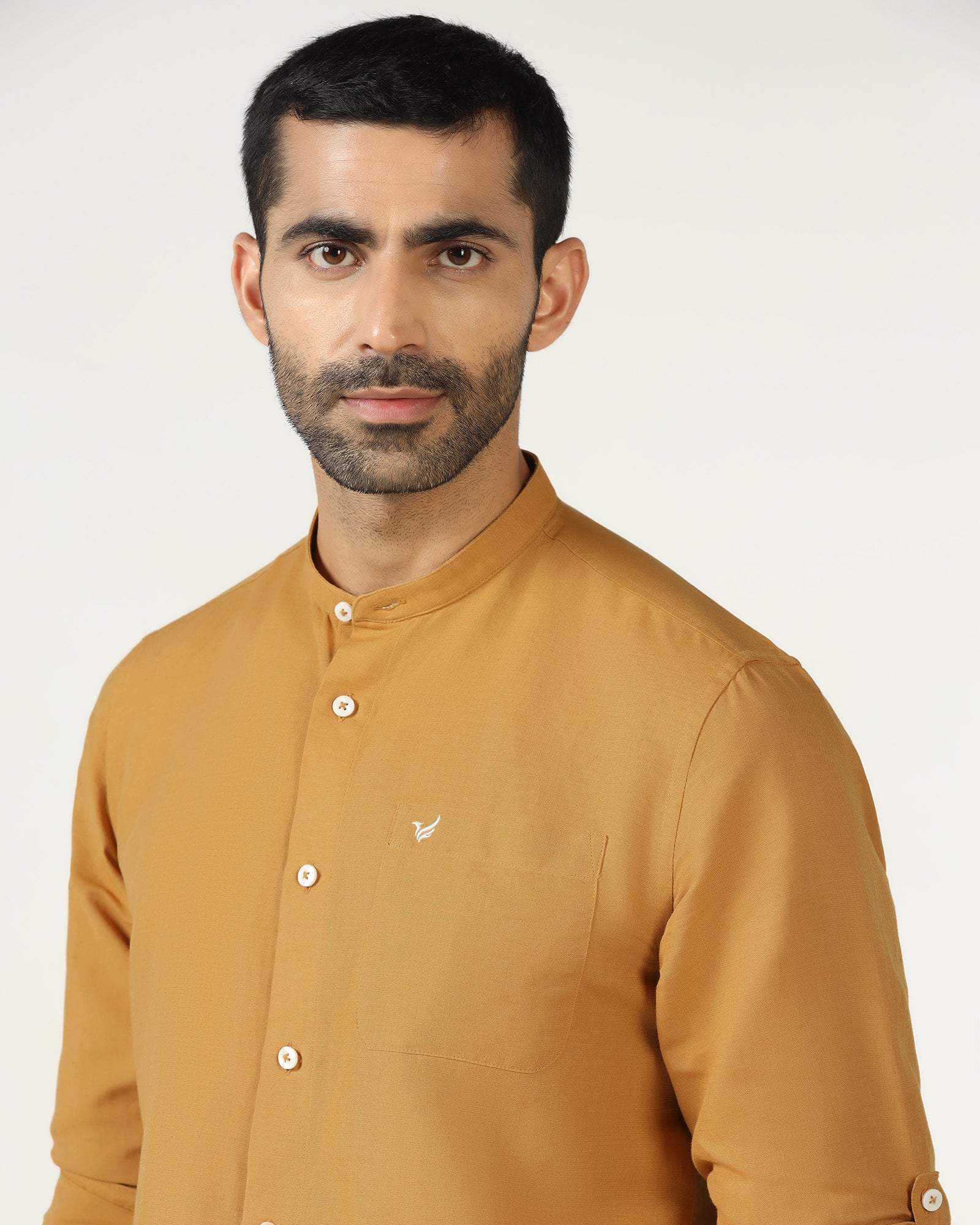 Yellow Linen Solid Shirt - Salmon - Image 4